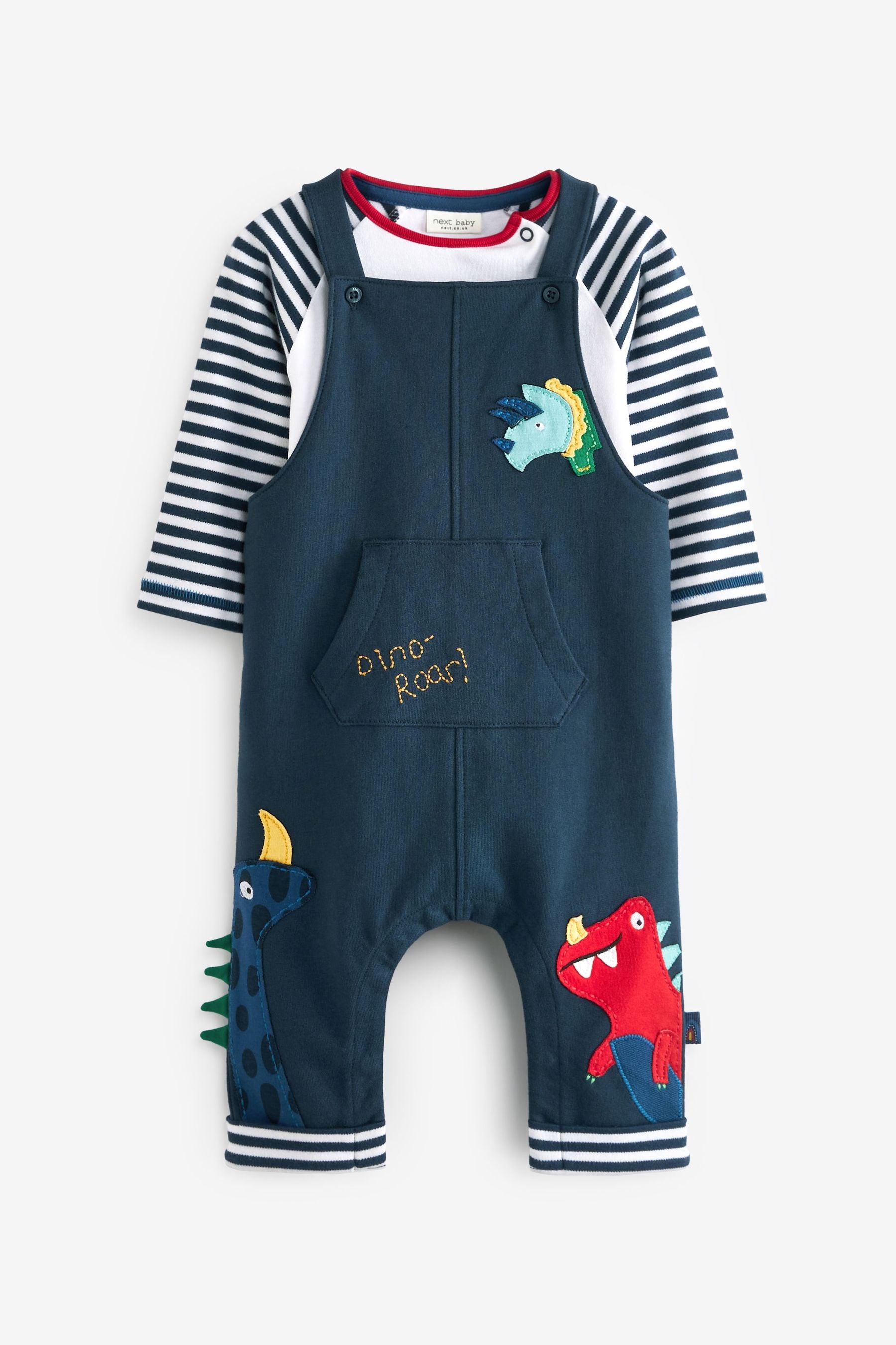 Denim Blue/Red Bright Baby 2 Piece Dungarees And Bodysuit Set (0mths-3yrs)