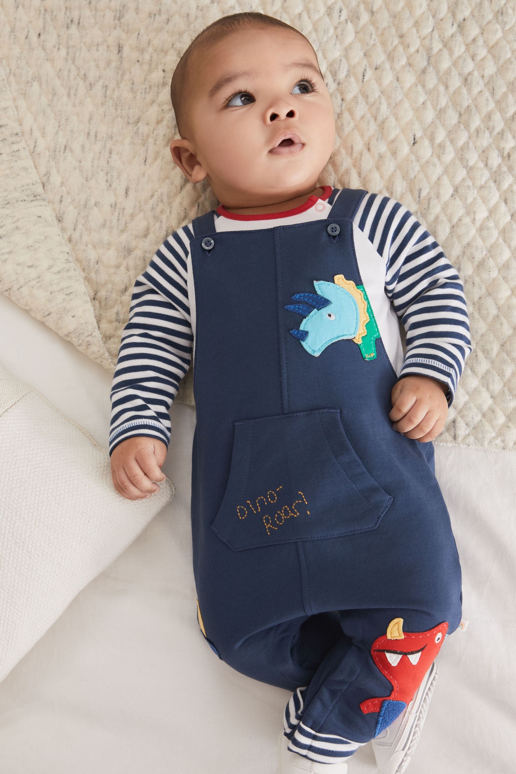 Denim Blue/Red Bright Baby 2 Piece Dungarees And Bodysuit Set (0mths-3yrs)