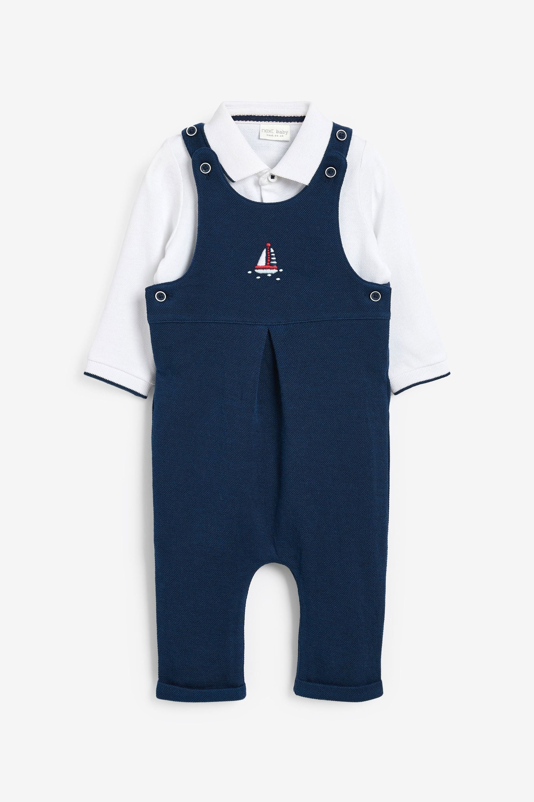 Navy Blue Smart Boat Baby Dungaree And Bodysuit Set (0mths-3yrs)