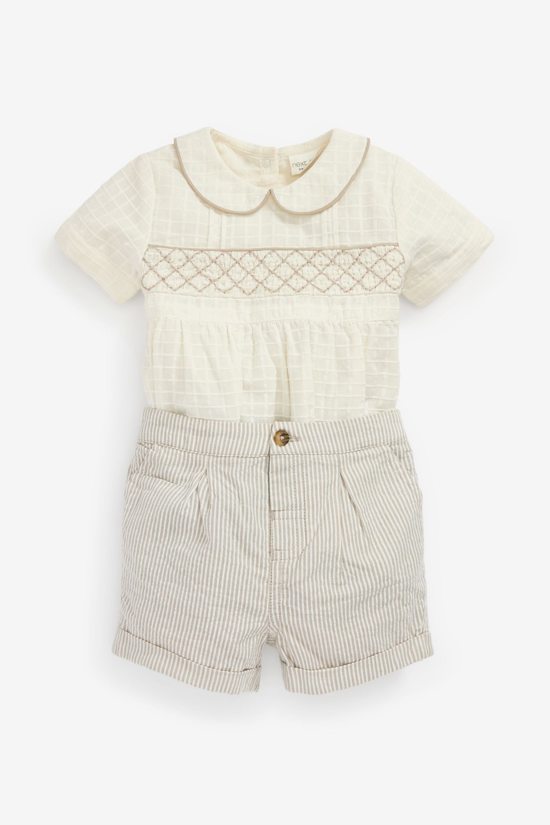 Cream 2 Piece Smart Baby Bodysuit And Shorts Set (0mths-2yrs)