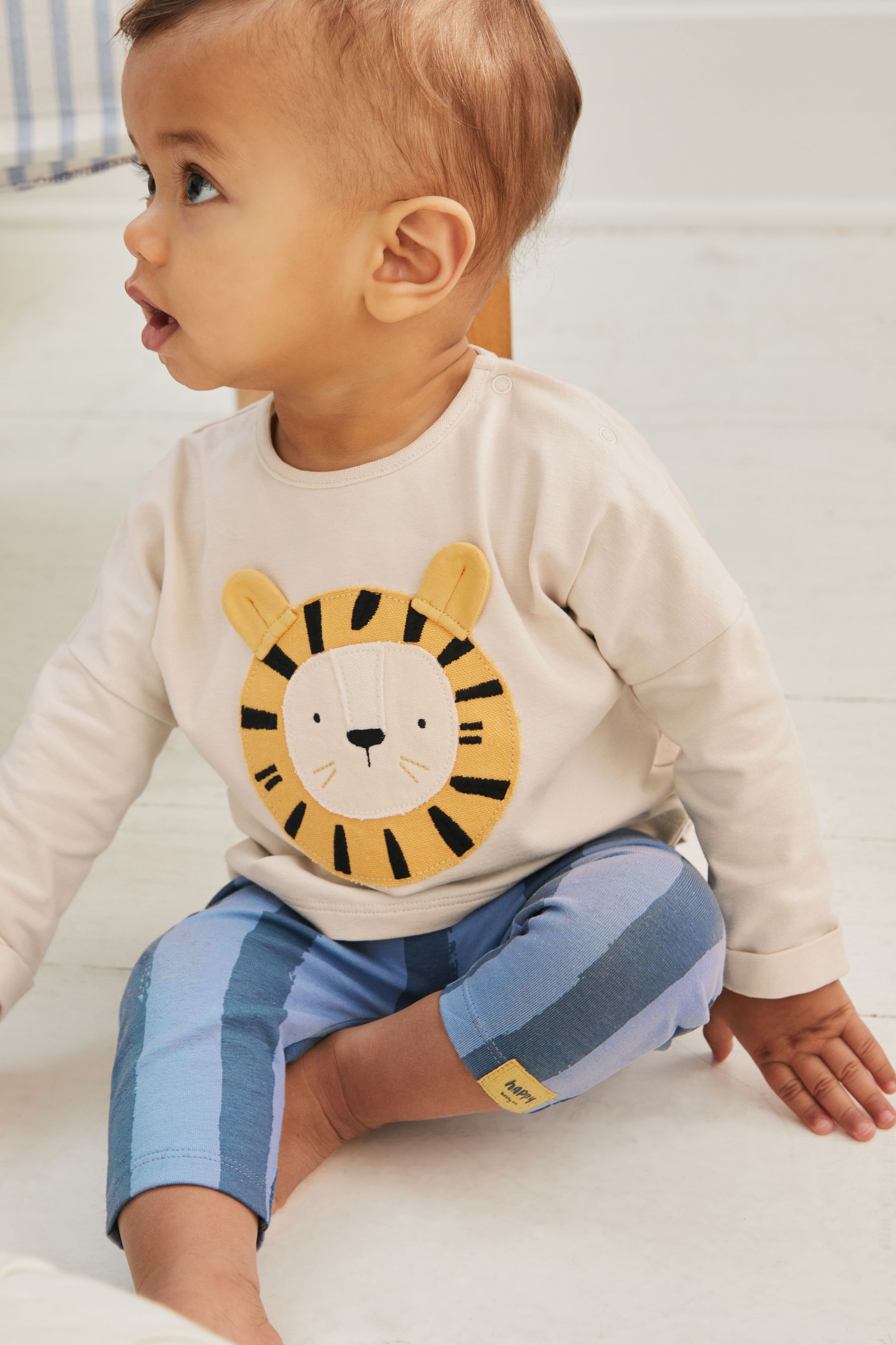 Blue/Ochre Yellow Lion Baby 4 Pack Long Sleeve Tops & Leggings Set