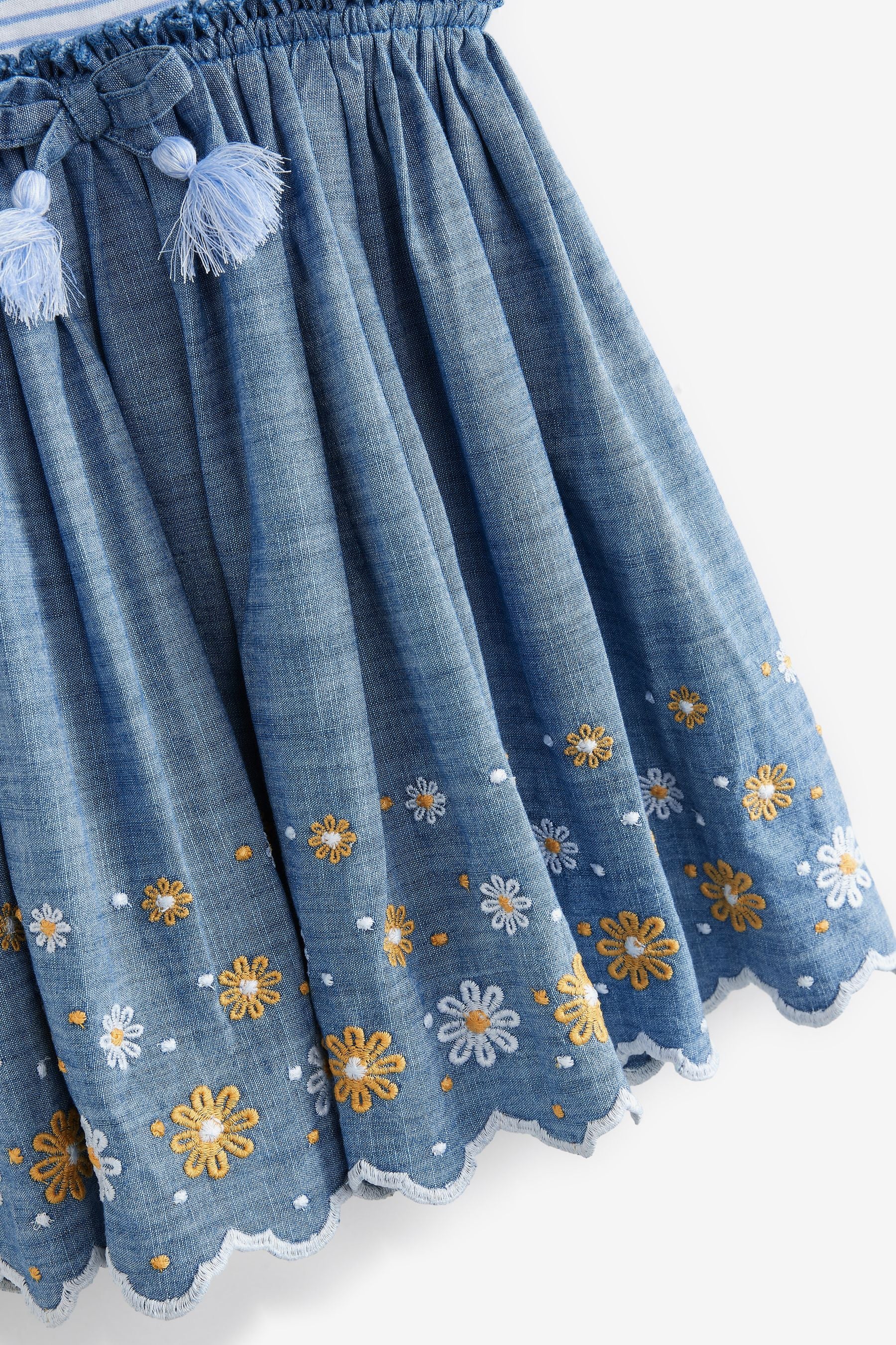 Blue Daisy Embroidered Dress (3-16yrs)