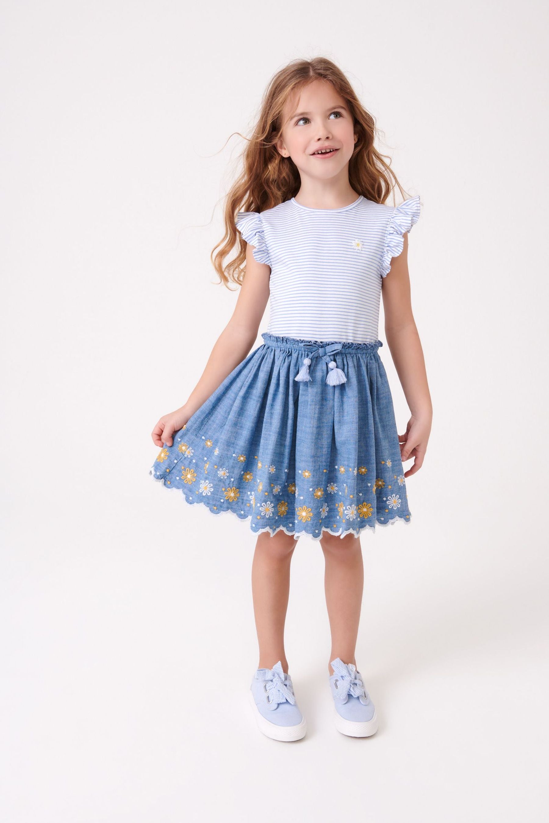 Blue Daisy Embroidered Dress (3-16yrs)