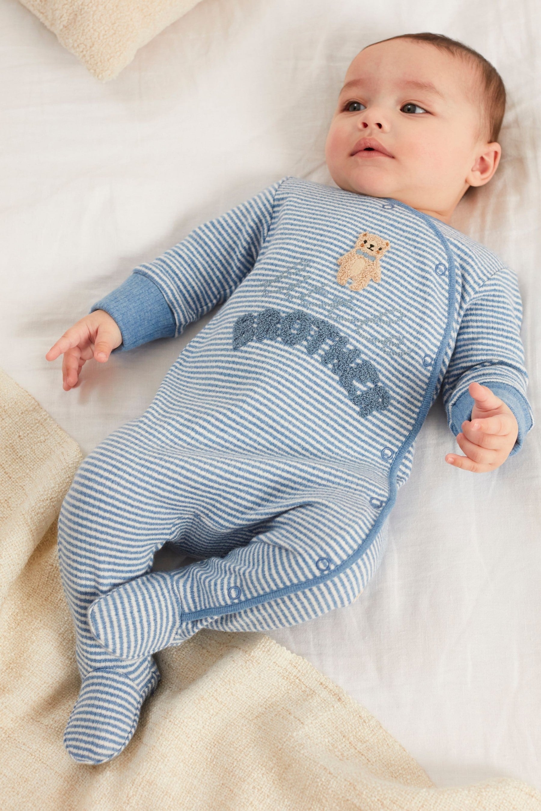 Blue Stripe Brother Bear Family Single Sleepsuit (0-2yrs)