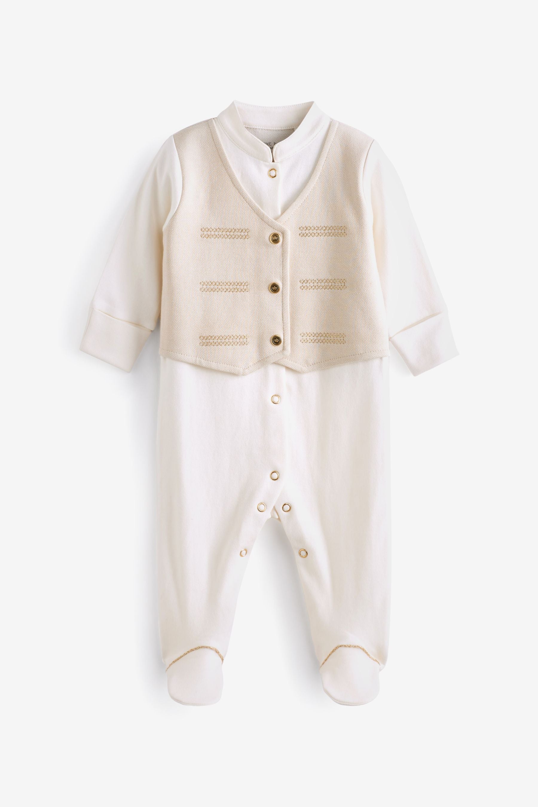 White Waistcoat Baby Embroidered Sleepsuit (0-2yrs)