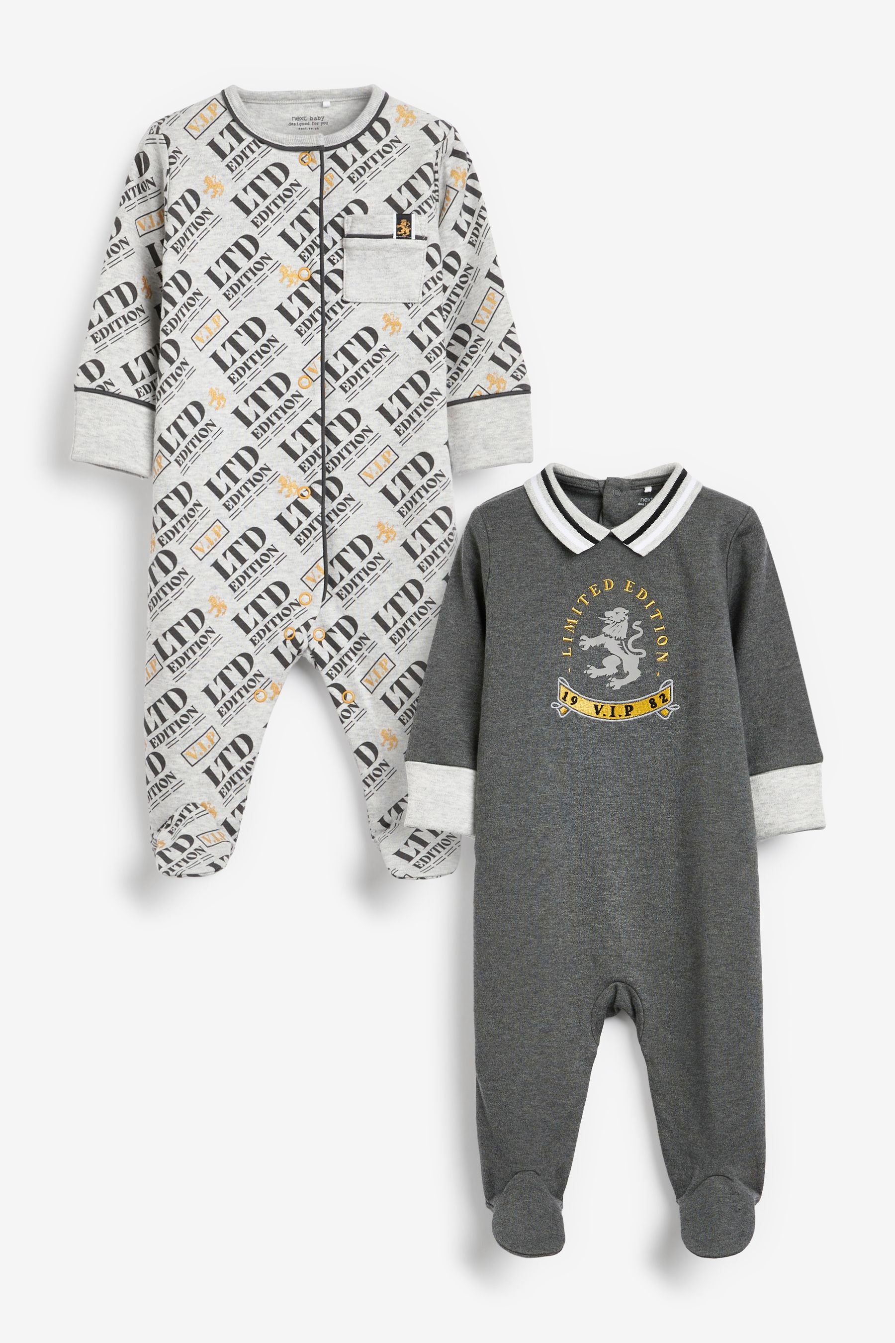 Charcoal Grey 2 Pack Sleepsuits (0mths-2yrs)