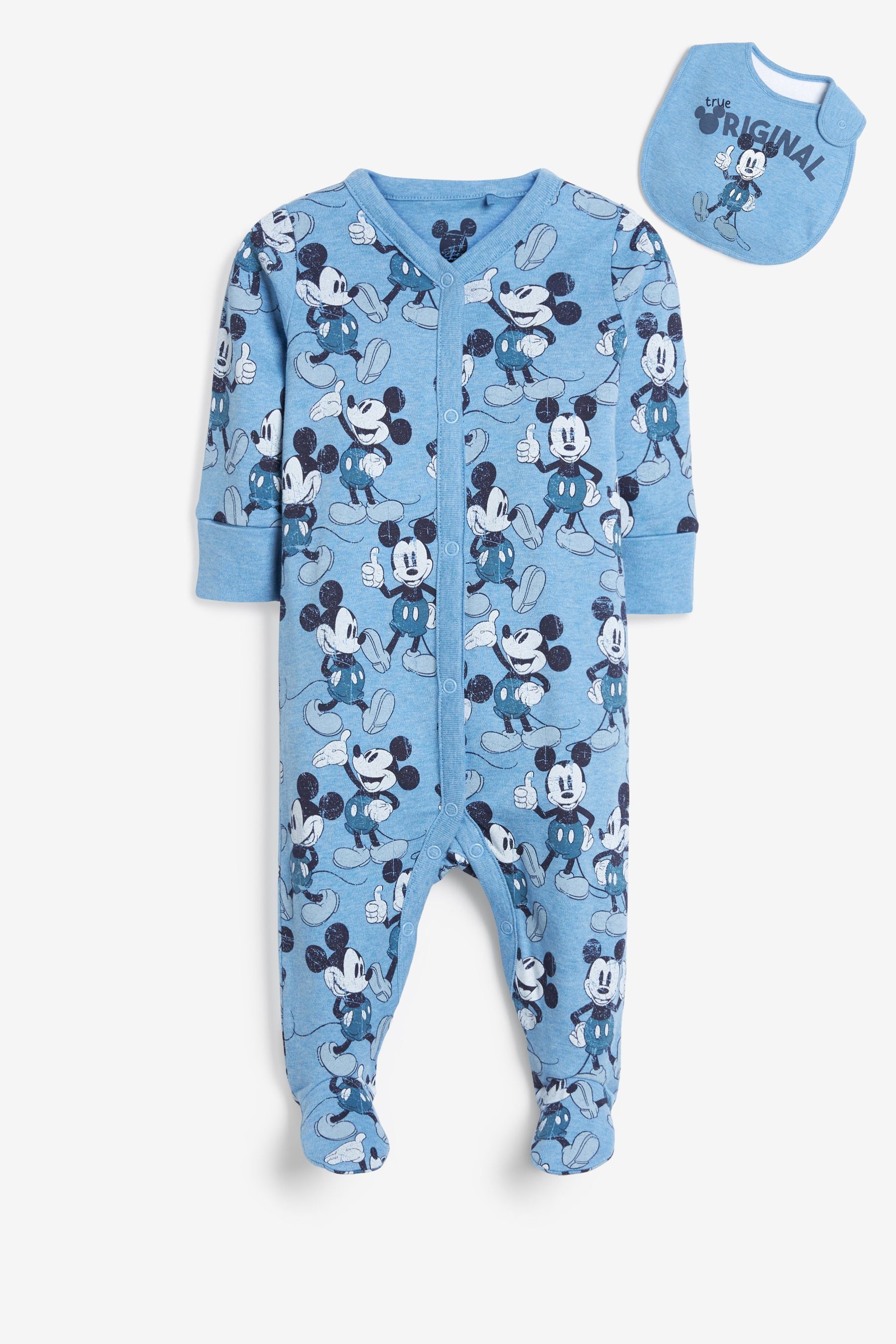 Blue Mickey Mouse Sleepsuit and Bib Set (0mths-2yrs)