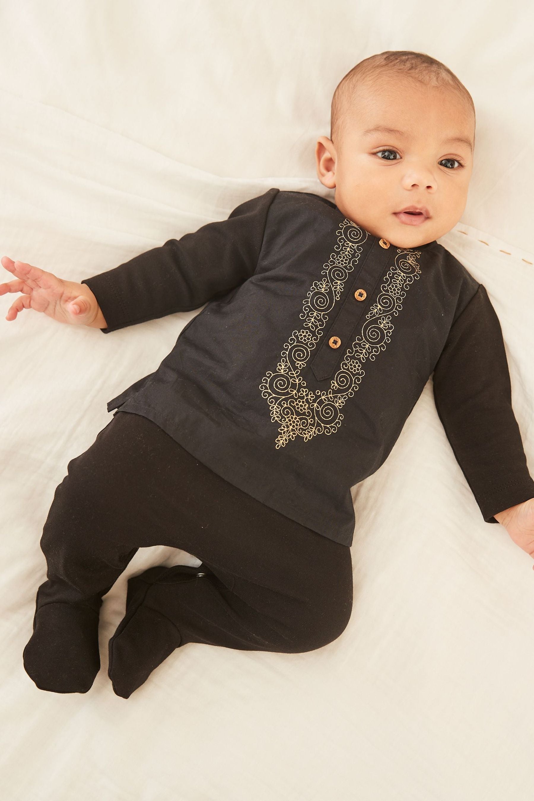 Black Baby Embroidered Sleepsuit (0-2yrs)