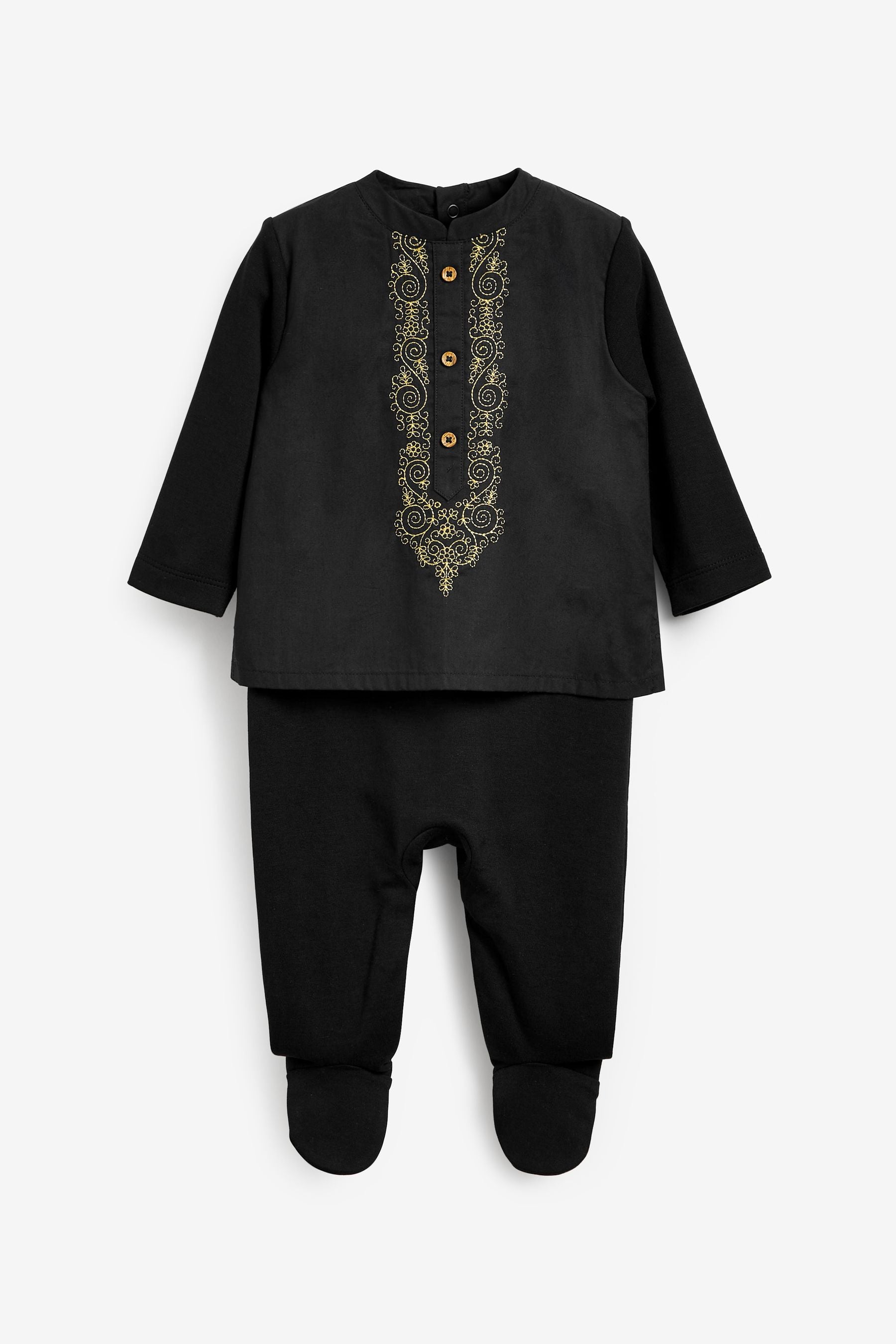 Black Baby Embroidered Sleepsuit (0-2yrs)