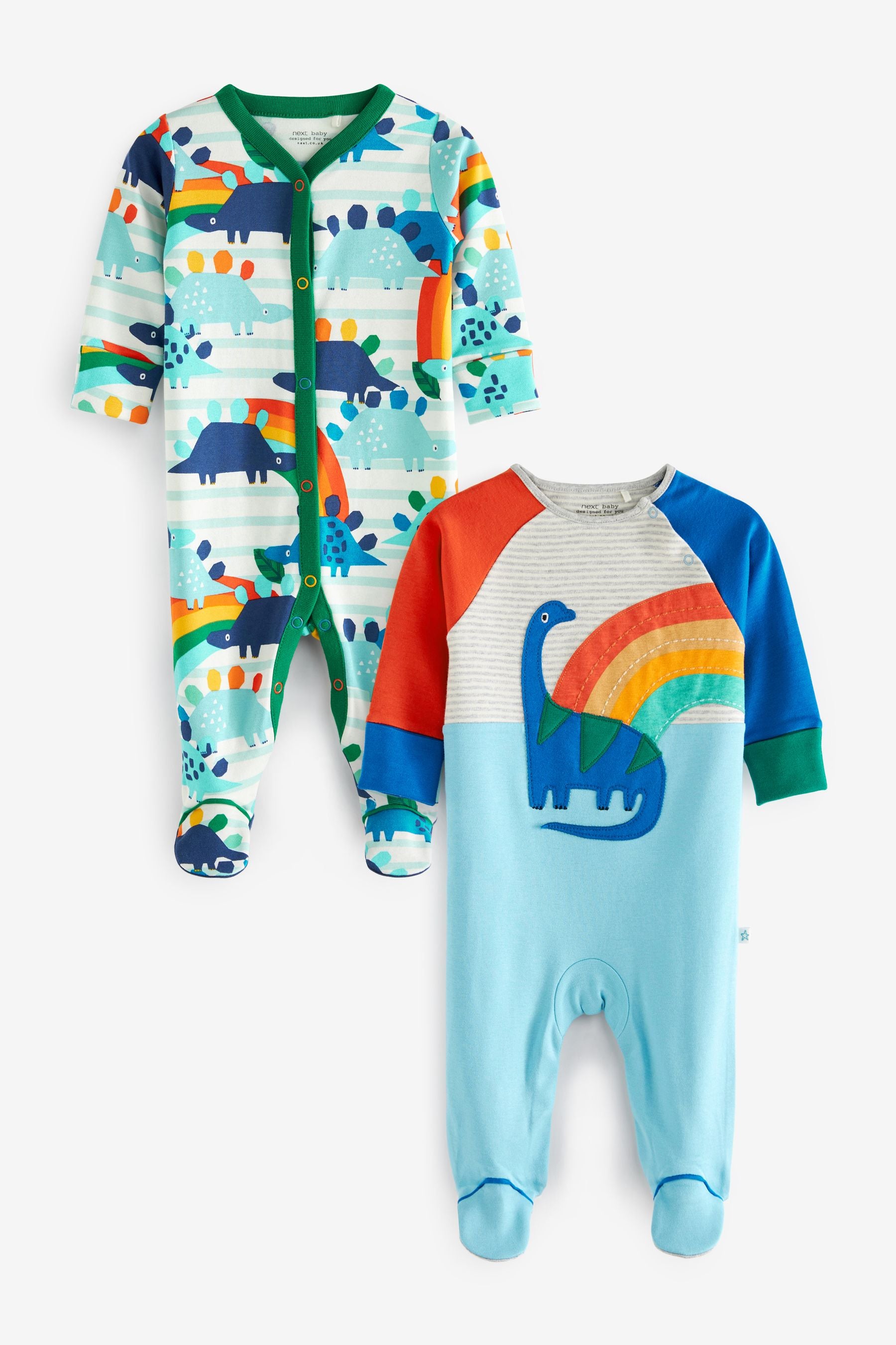 Blue Dino 2 Pack Baby Sleepsuits (0mths-3yrs)