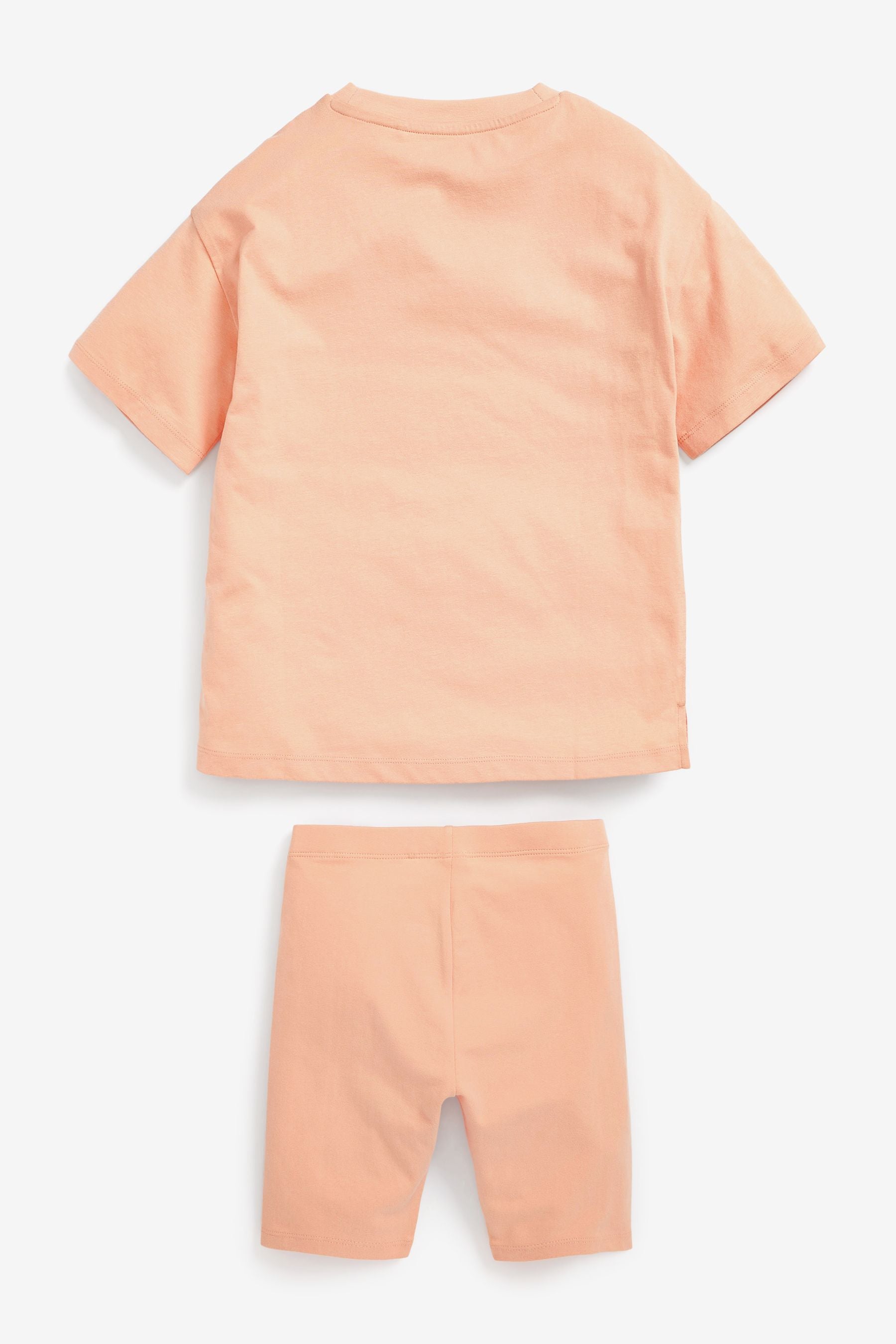 Coral Pink Dream Embroidered T-Shirt & Cycle Short Set (3-16yrs)