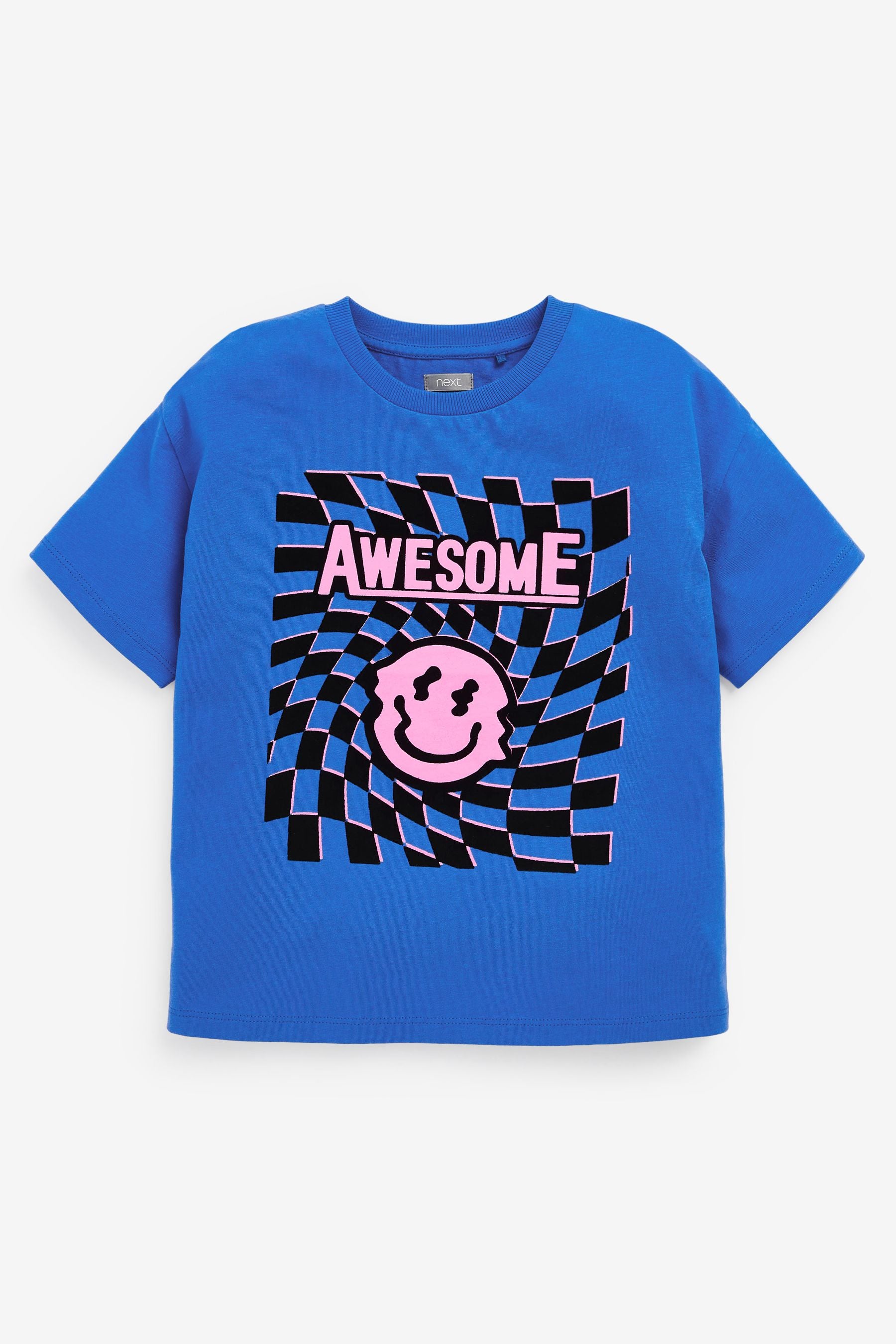 Blue Checkerboard Slogan Top (3-16yrs)