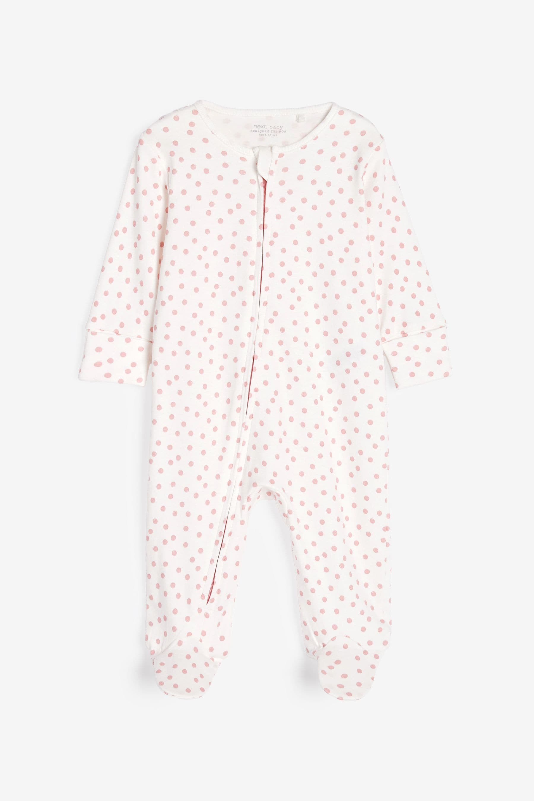 Pink Spot & Bunny 2 Pack Zip Baby Sleepsuits (0-2yrs)