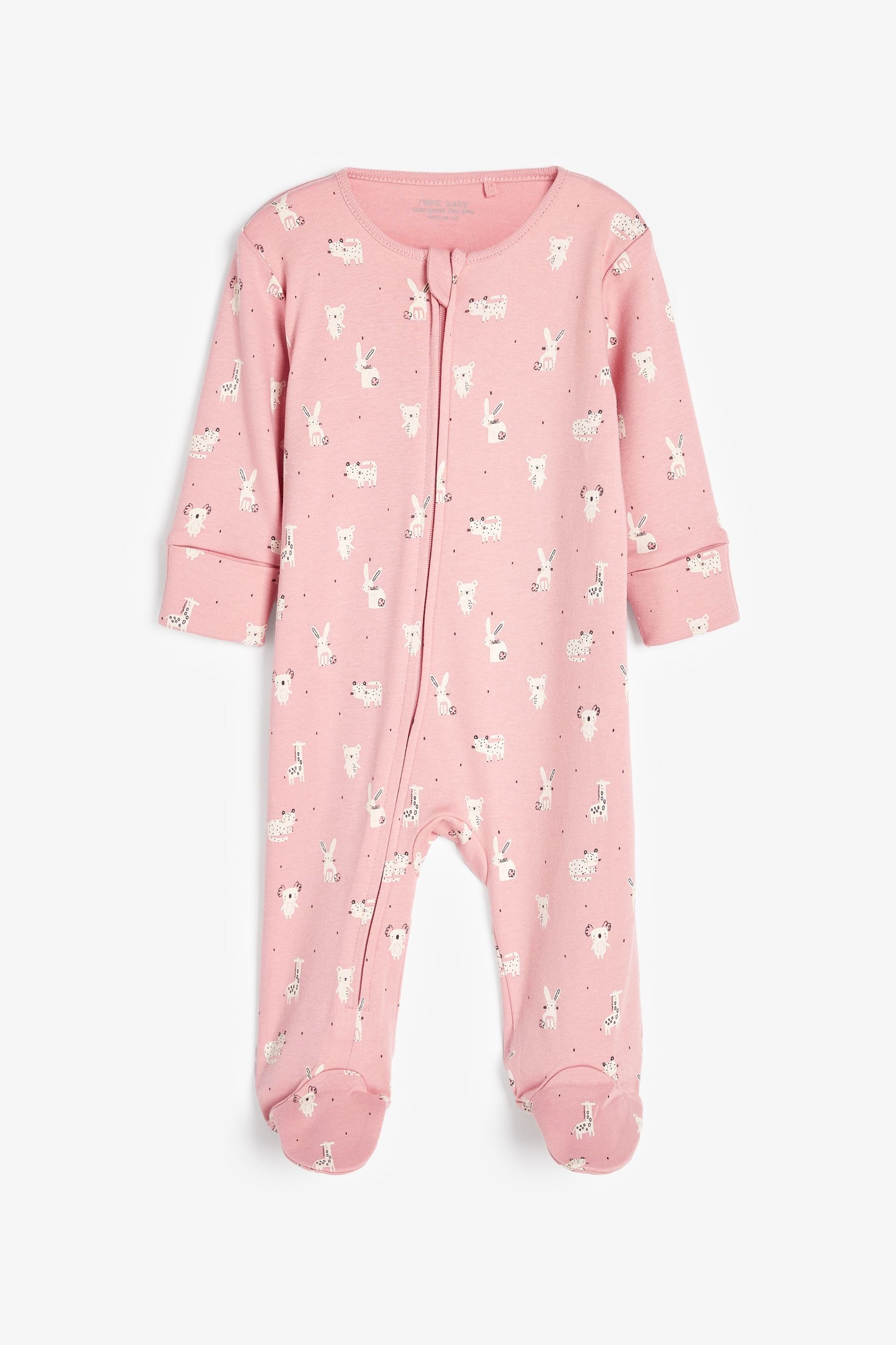 Pink Spot & Bunny 2 Pack Zip Baby Sleepsuits (0-2yrs)