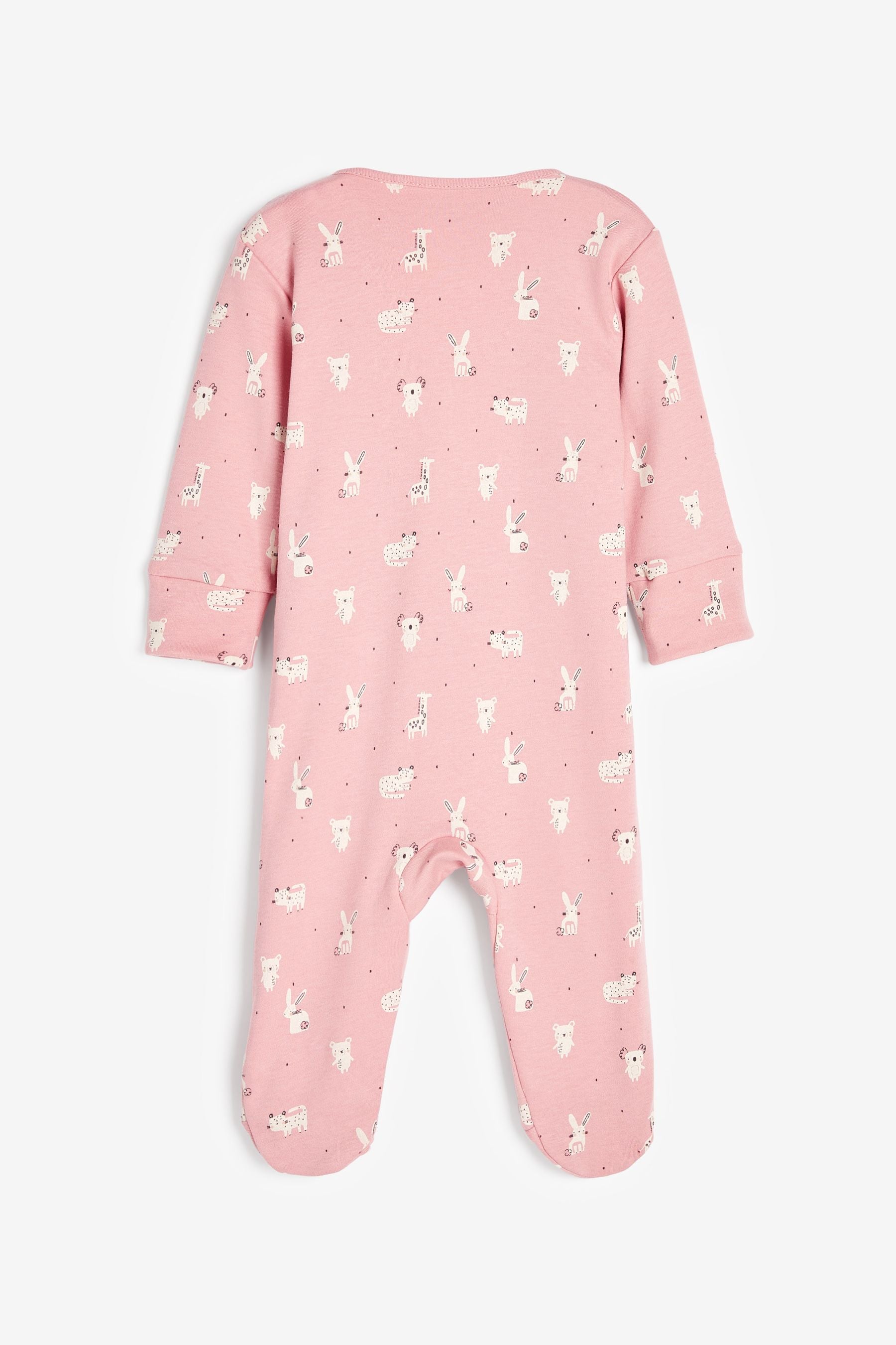 Pink Spot & Bunny 2 Pack Zip Baby Sleepsuits (0-2yrs)