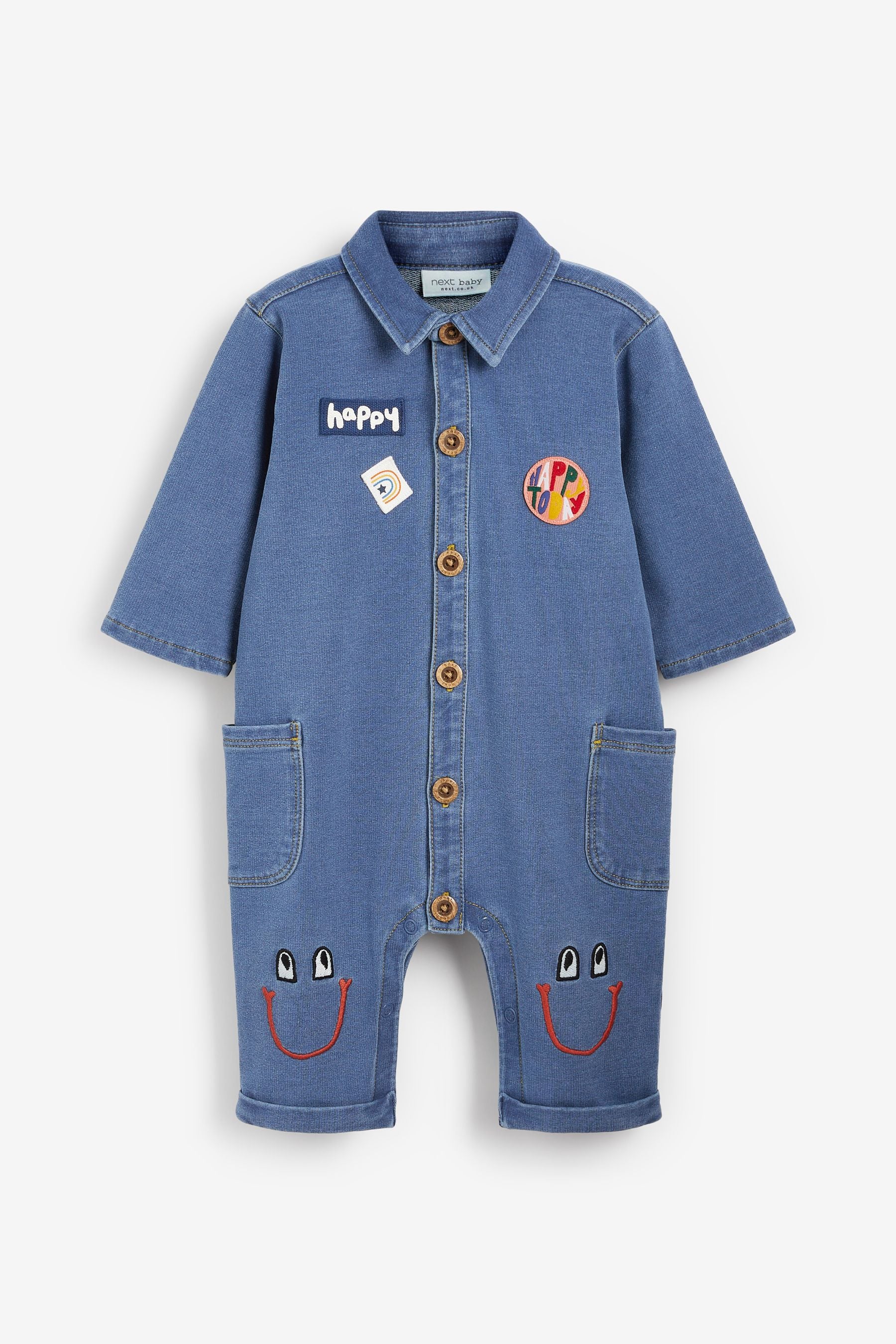 Denim Blue Baby Boiler Romper (0mths-2yrs)