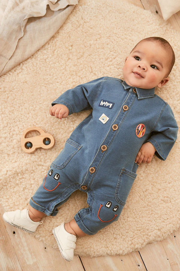 Denim Blue Baby Boiler Romper (0mths-2yrs)