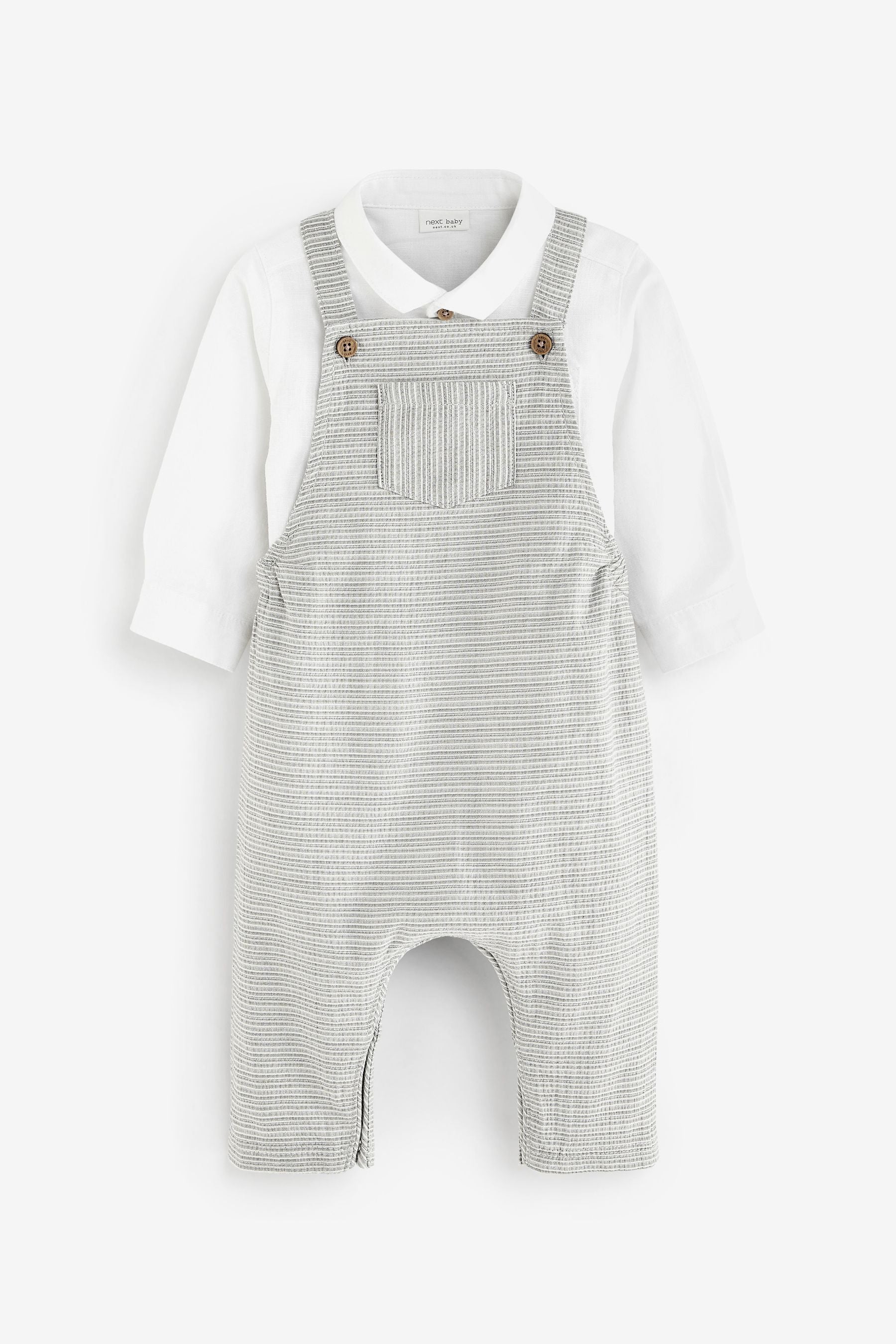 Grey Baby Smart Stripe Dunagrees And Jersey Bodysuit Set (0mths-3yrs)