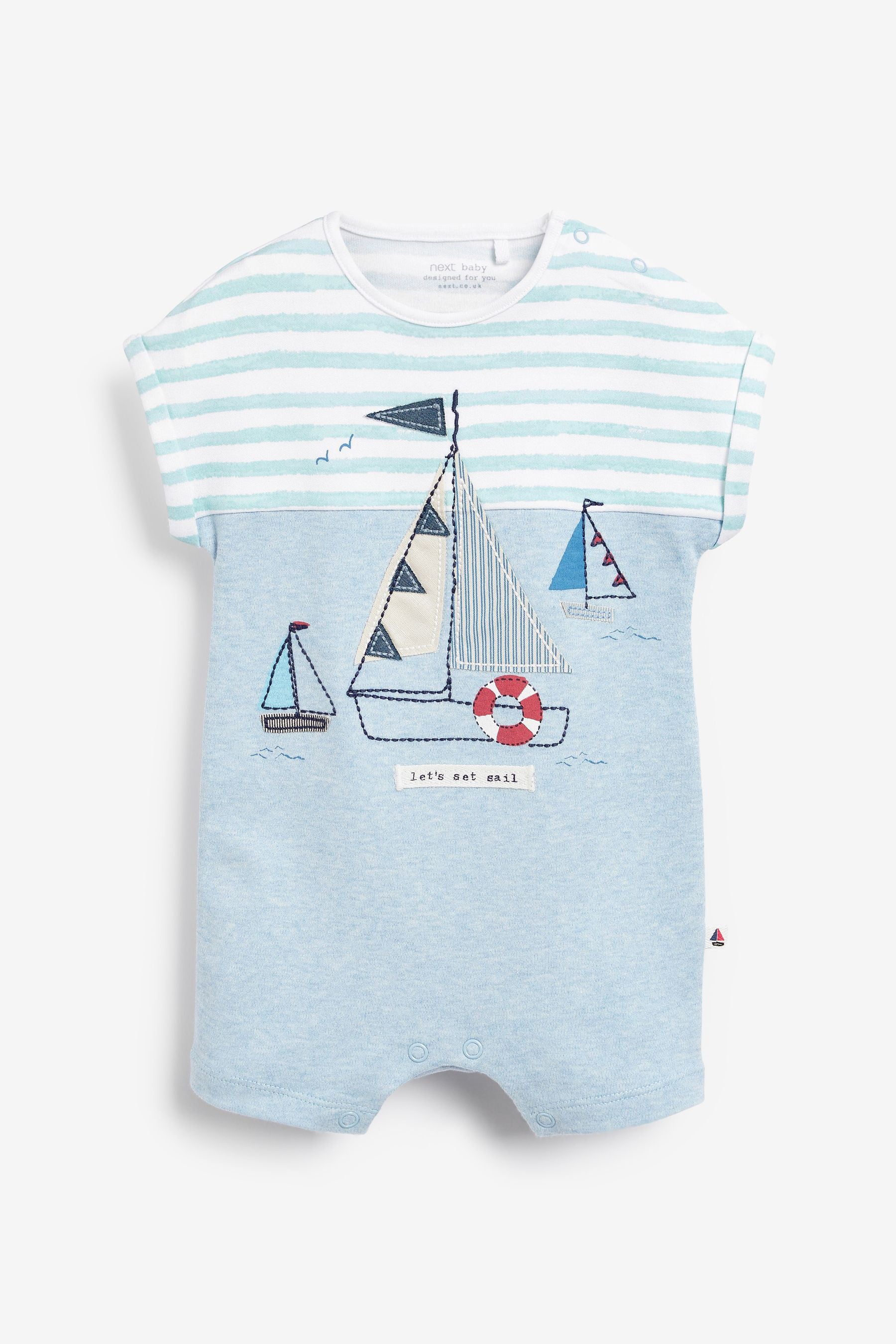 White/Blue Boat Baby 3 Pack Rompers (0mths-3yrs)