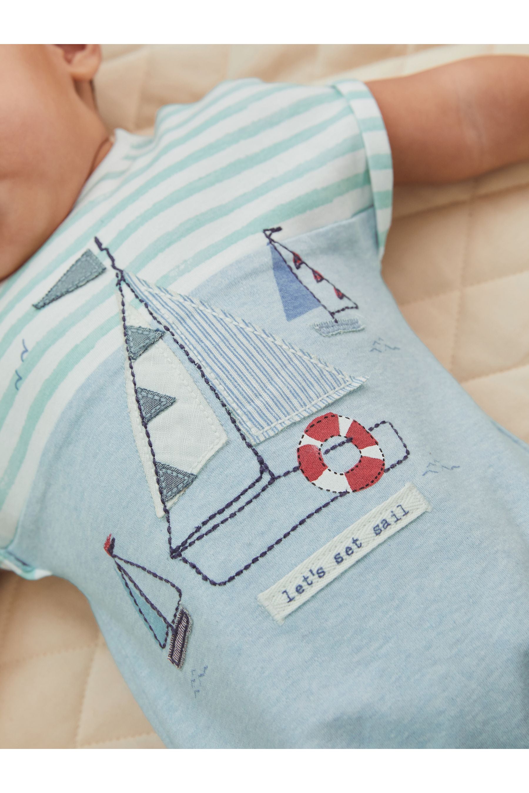 White/Blue Boat Baby 3 Pack Rompers (0mths-3yrs)