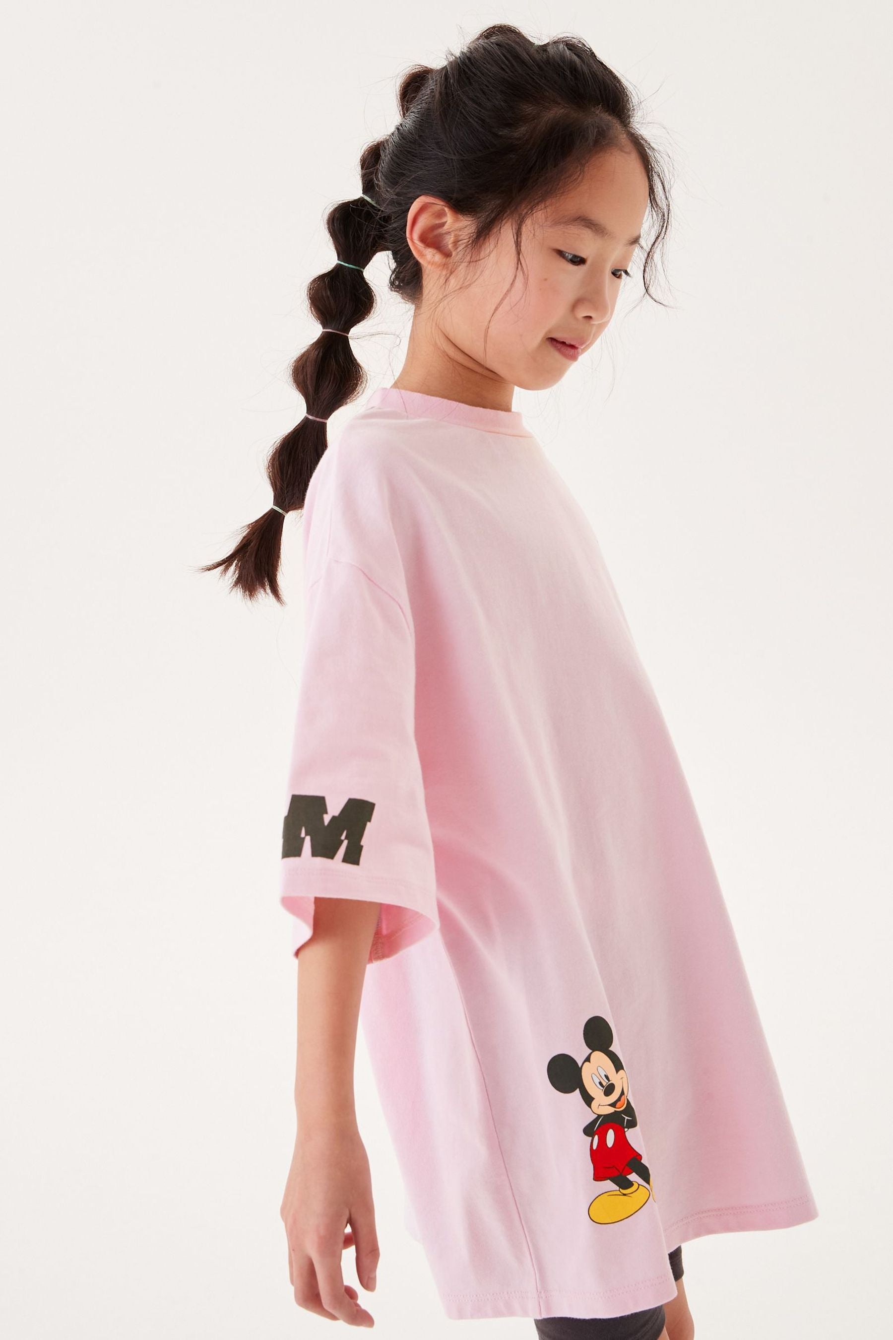 Pink Oversized Mickey Mouse T-Shirt And Cycle Shorts Set (3-16yrs)