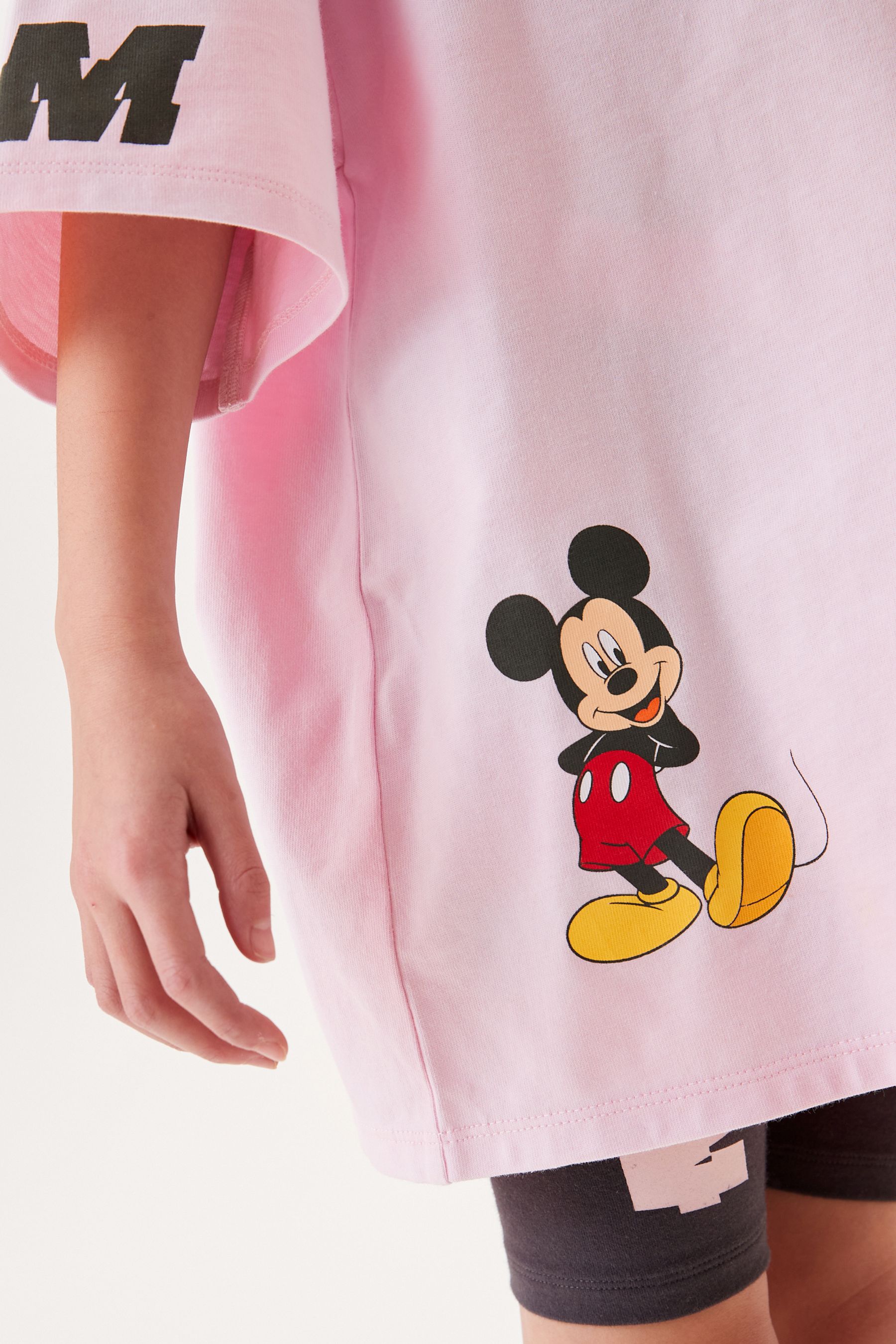 Pink Oversized Mickey Mouse T-Shirt And Cycle Shorts Set (3-16yrs)