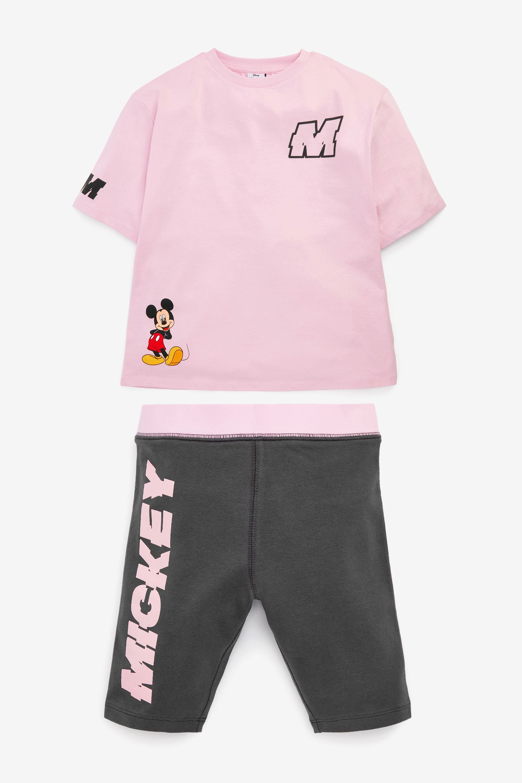 Pink Oversized Mickey Mouse T-Shirt And Cycle Shorts Set (3-16yrs)