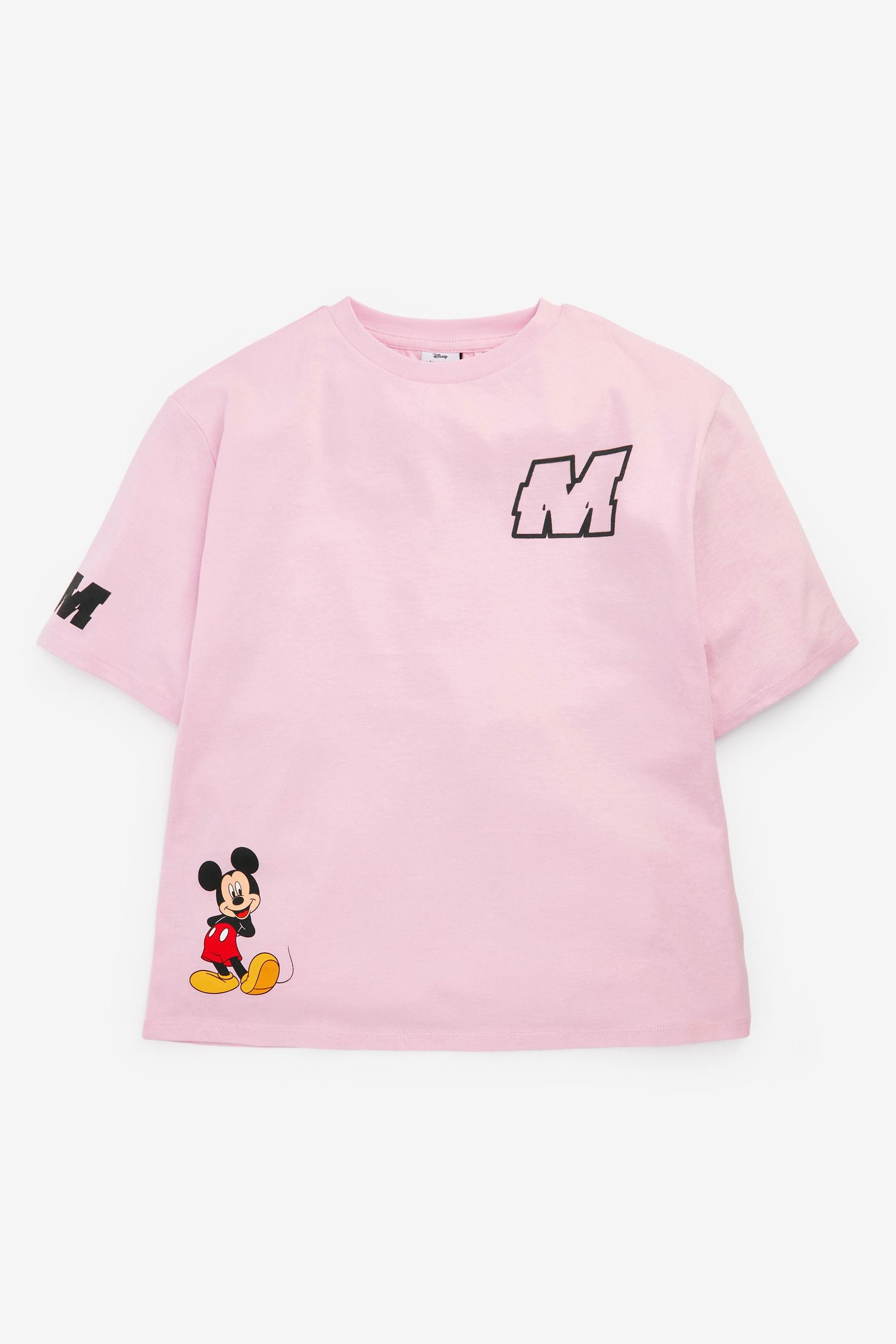 Pink Oversized Mickey Mouse T-Shirt And Cycle Shorts Set (3-16yrs)