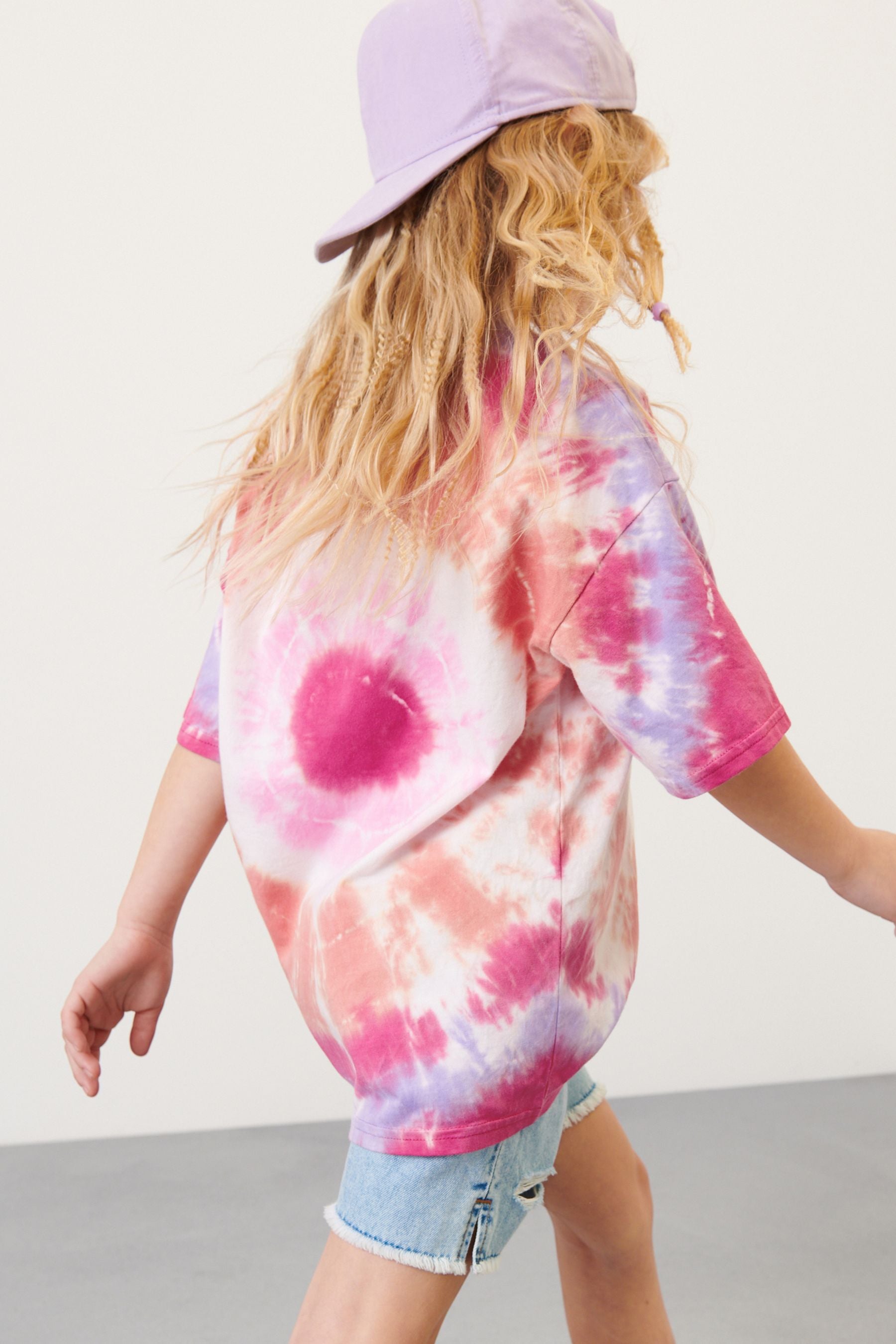 Pink Tie Dye Slogan Oversized T-Shirt (3-16yrs)