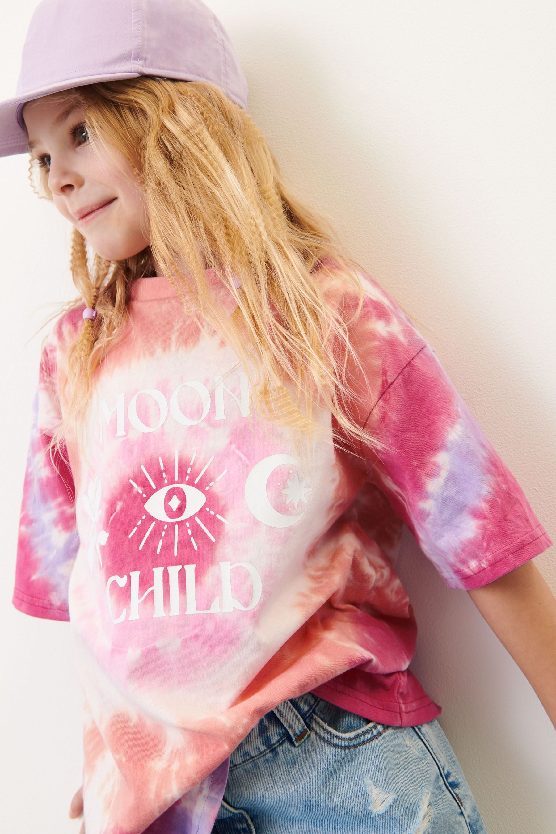 Pink Tie Dye Slogan Oversized T-Shirt (3-16yrs)