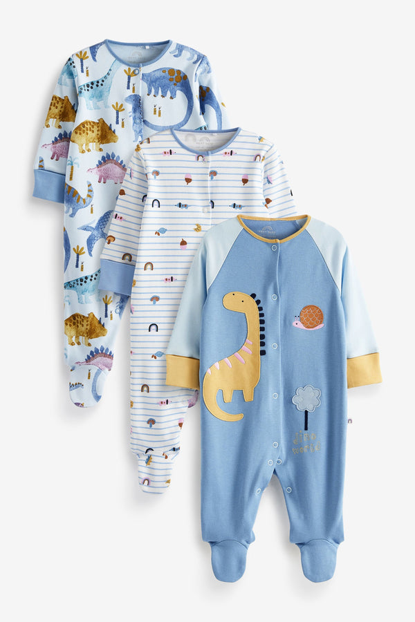 Blue Dinosaur Baby Sleepsuits 3 Pack (0-2yrs)