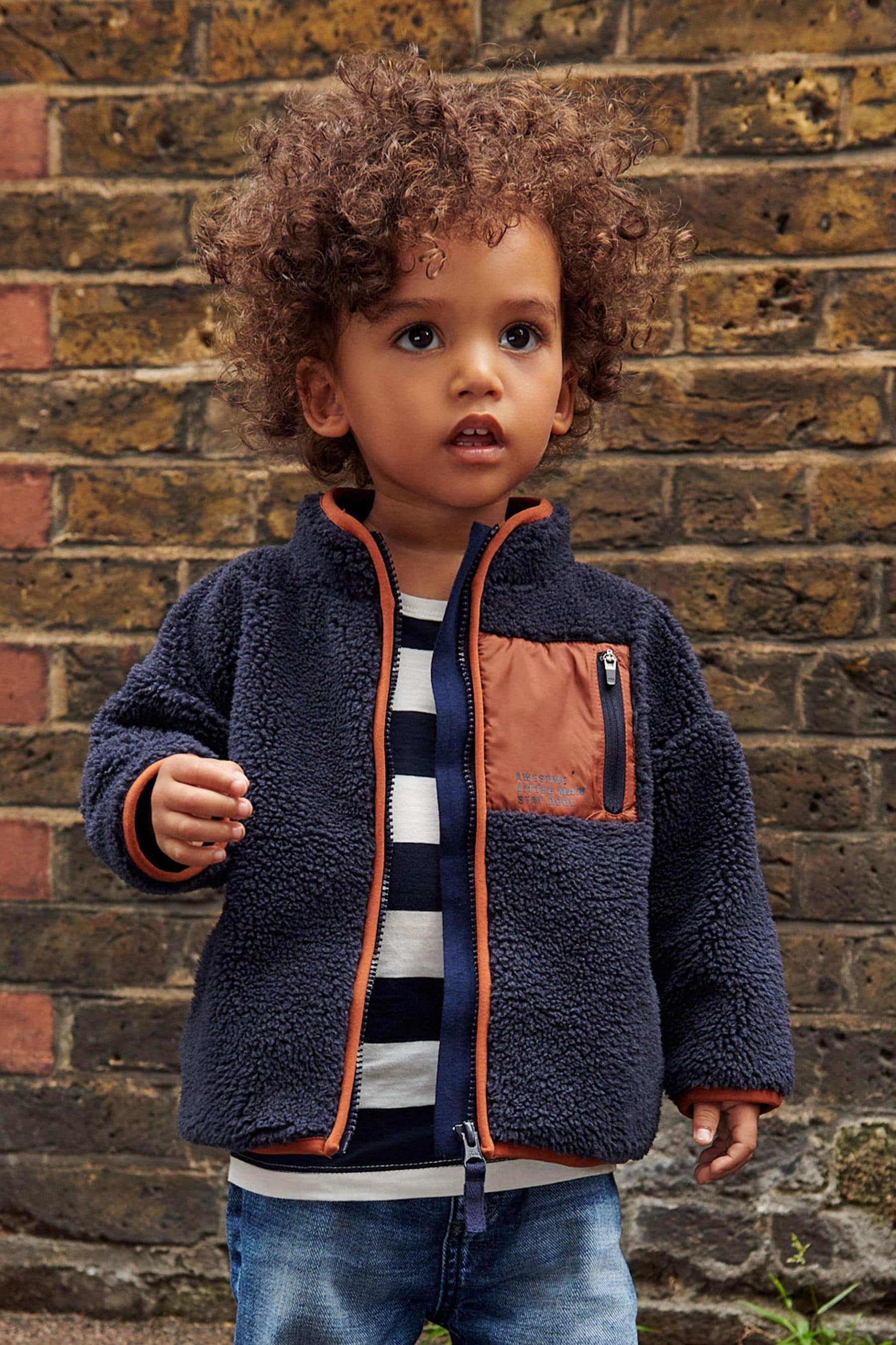 Navy Teddy Borg Fleece Zip Through Jacket (3mths-7yrs)