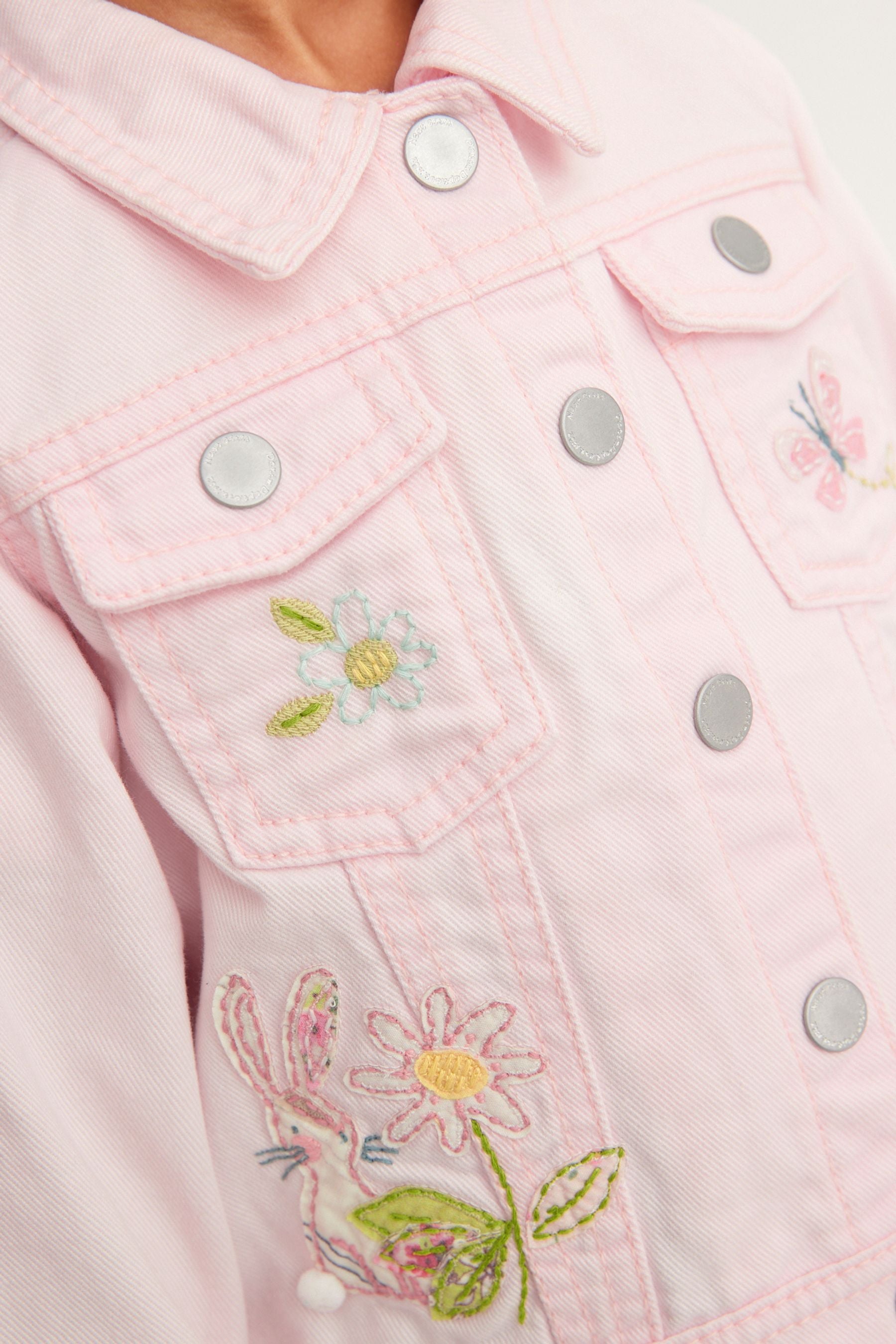 Pink Embroidered Bunny Denim Jacket (3mths-7yrs)