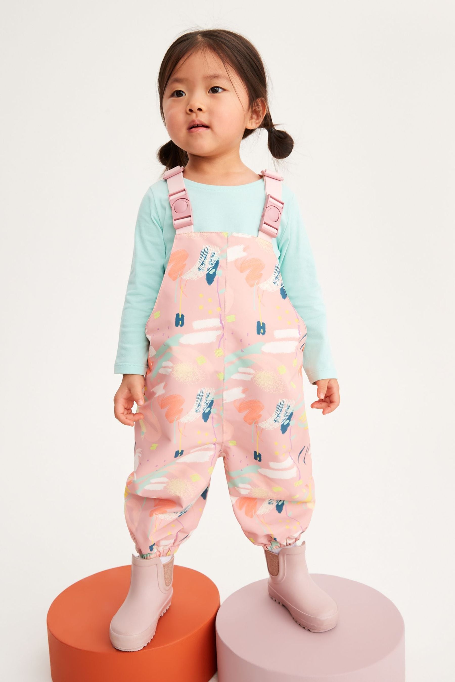 Pink Waterproof Printed Dungarees (9mths-7yrs)