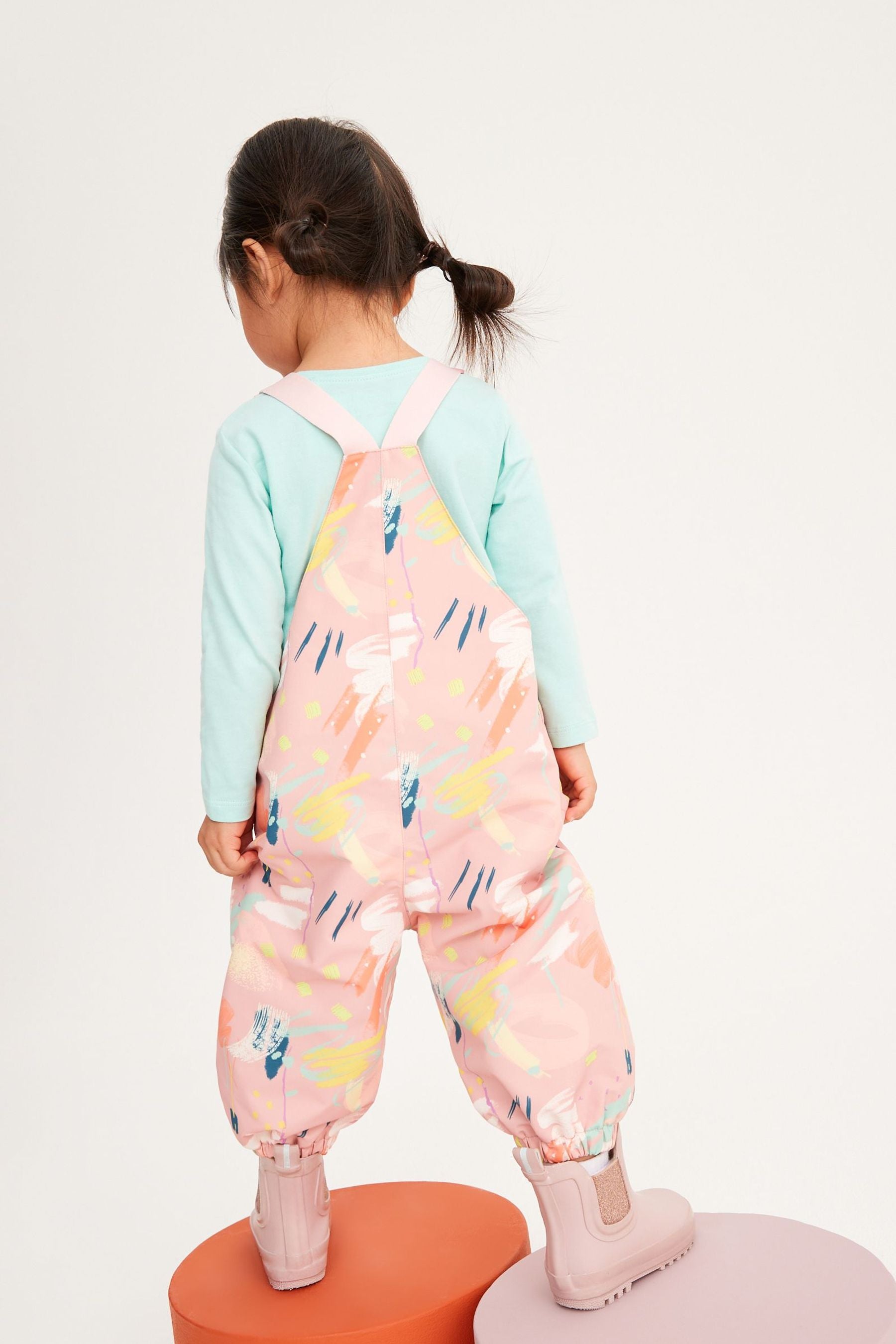 Pink Waterproof Printed Dungarees (9mths-7yrs)