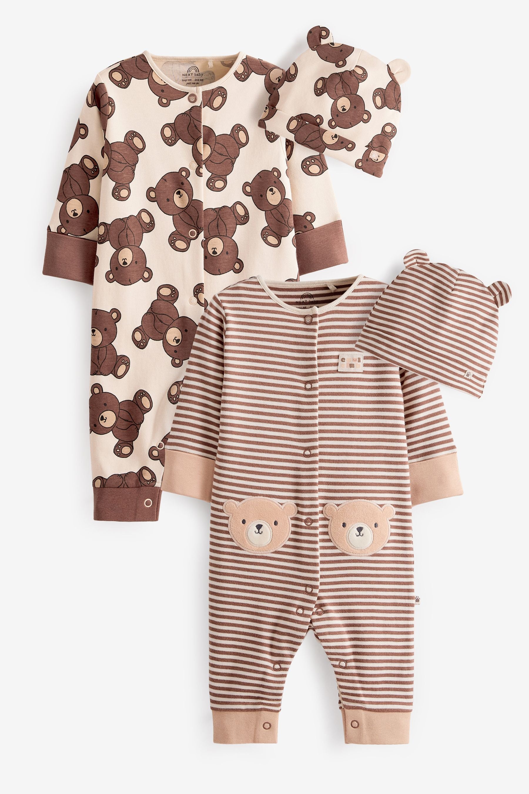 Tan Bear Baby Printed Footless Sleepsuits 2 Pack (0mths-3yrs)