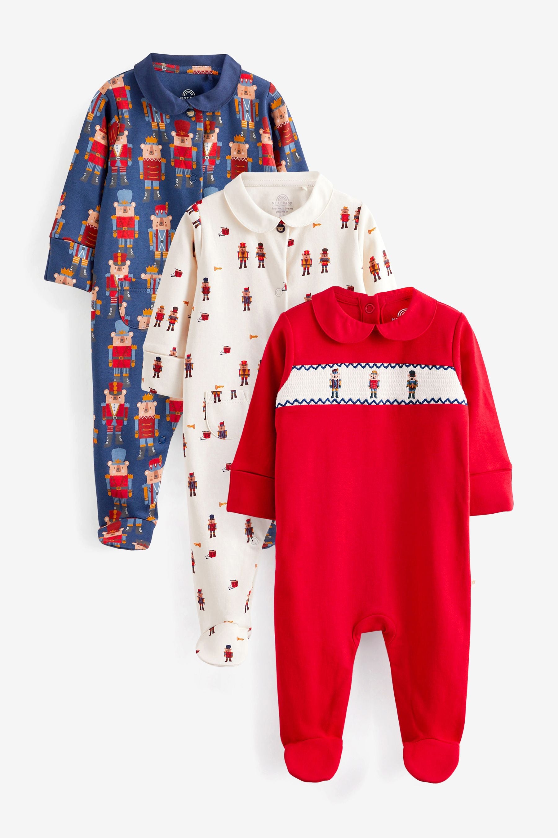 Red/Navy Blue Bear London Print Baby Sleepsuits 3 Pack (0-2yrs)