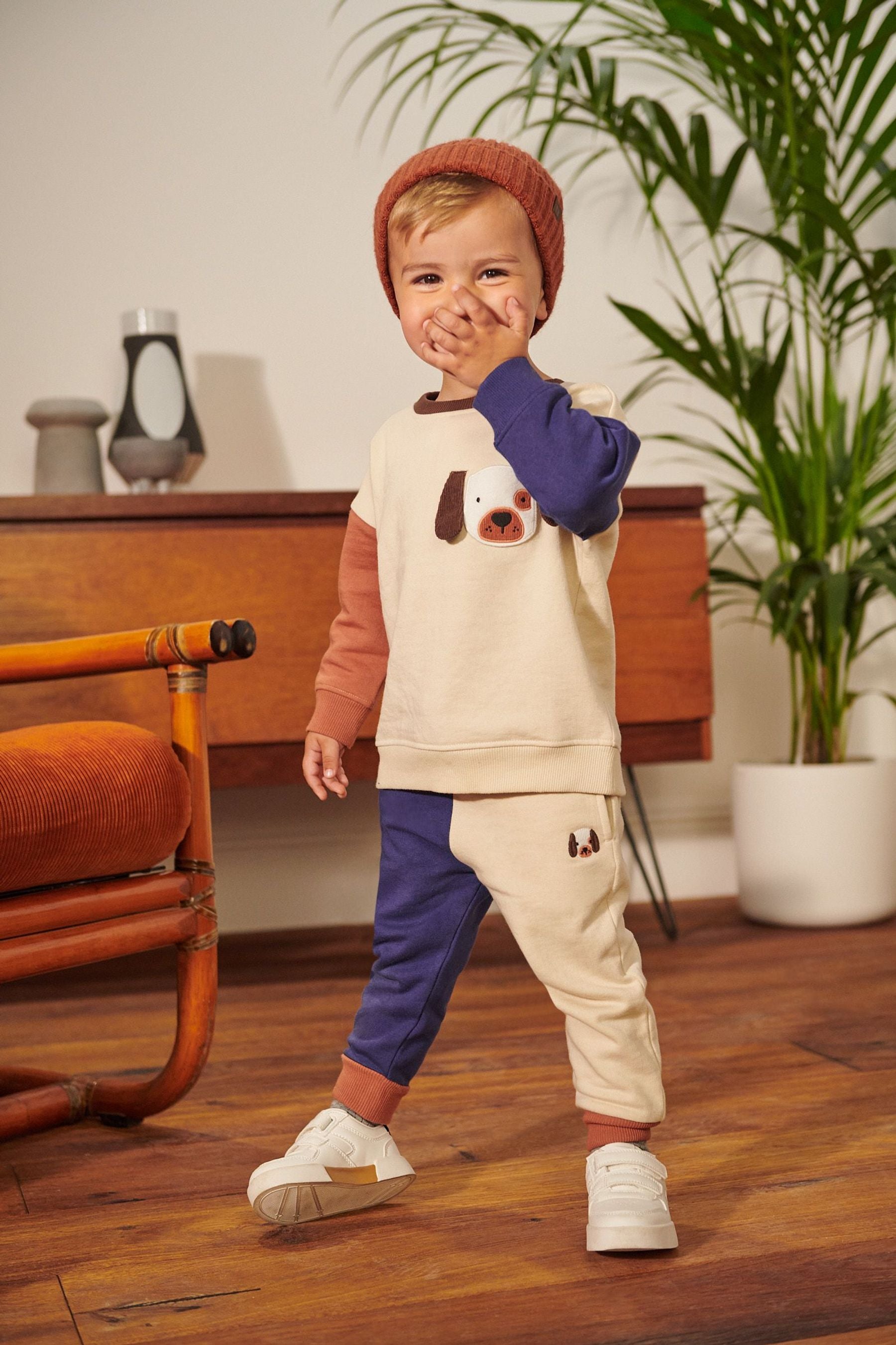 Blue/Ecru Colourblock Character Sweatshirt and Jogger Set (3mths-7yrs)