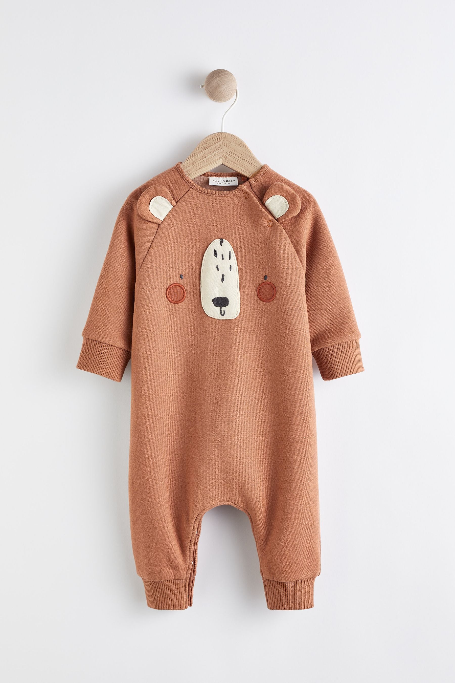 Rust Brown Bear Face Baby Romper (0mths-2yrs)