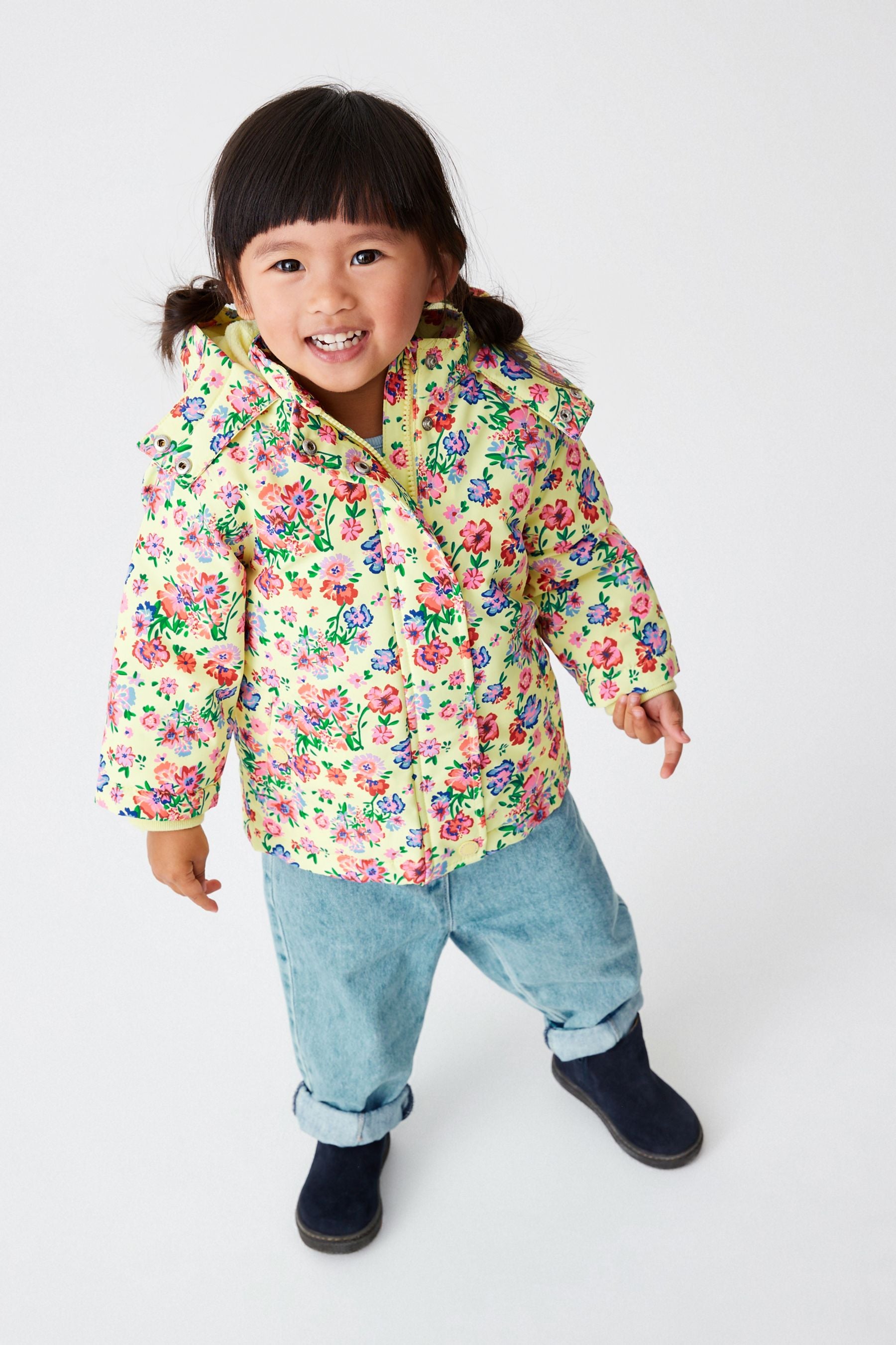 Yellow Floral Printed Waterproof Coat (9mths-7yrs)