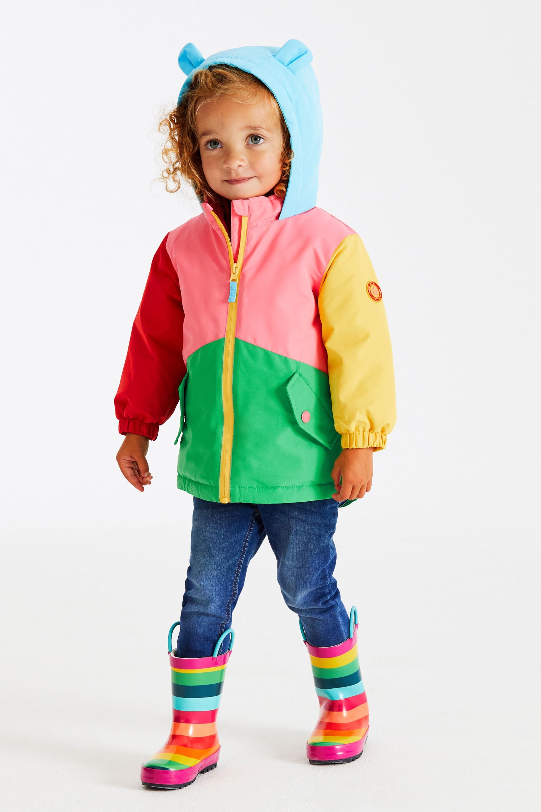 Rainbow Colourblock Printed Waterproof Coat (9mths-7yrs)