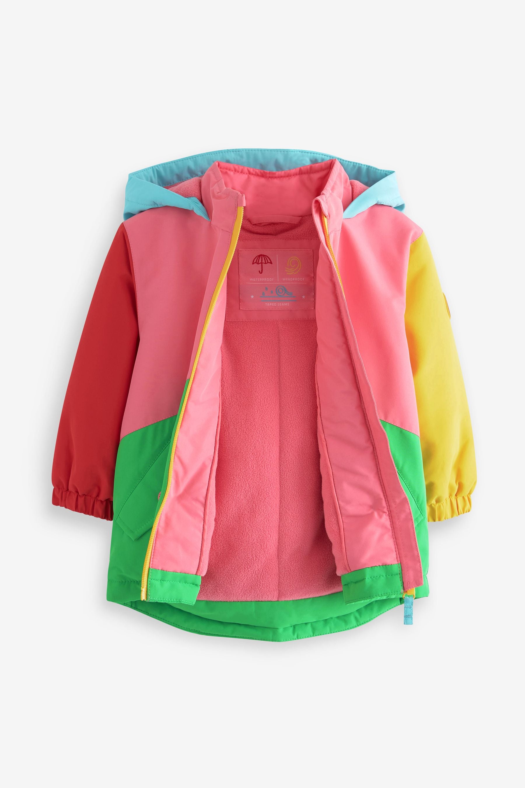 Rainbow Colourblock Printed Waterproof Coat (9mths-7yrs)