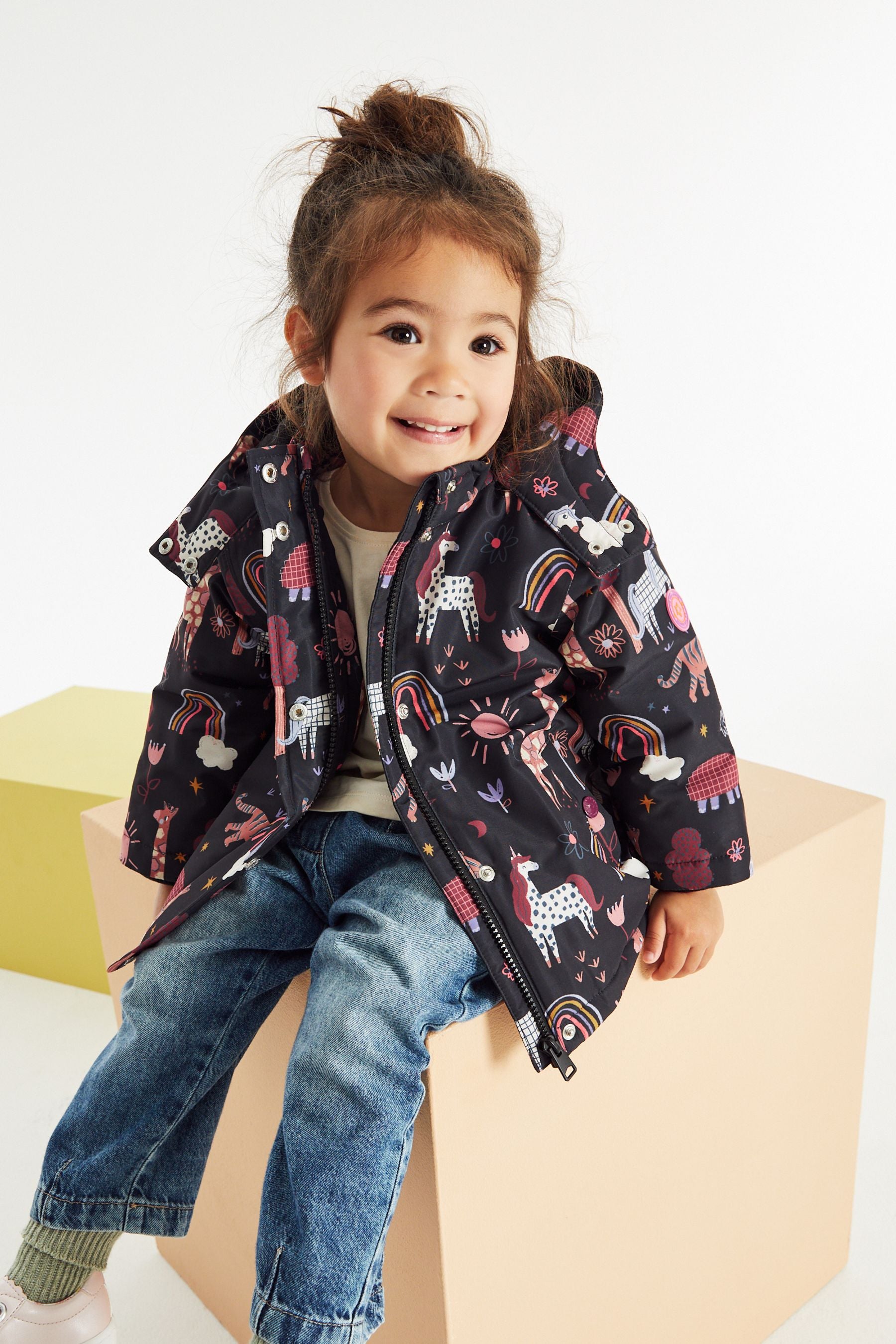 Charcoal Grey Character Printed Printed Waterproof Coat (9mths-7yrs)