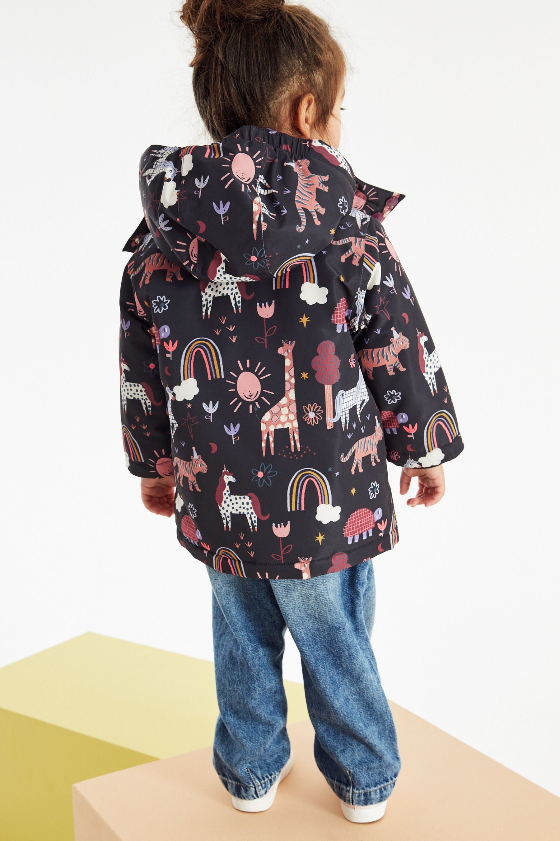 Charcoal Grey Character Printed Printed Waterproof Coat (9mths-7yrs)