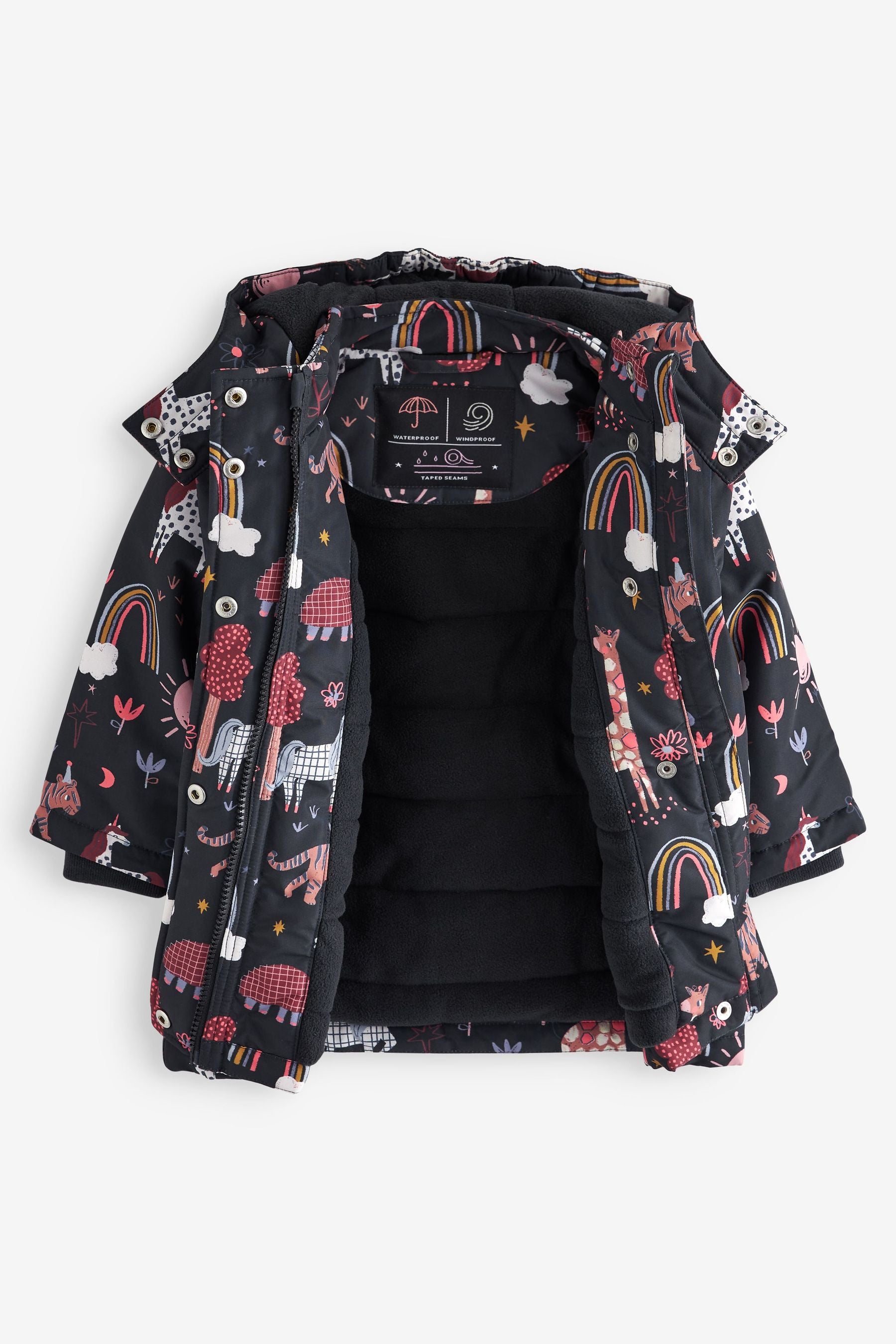 Charcoal Grey Character Printed Printed Waterproof Coat (9mths-7yrs)