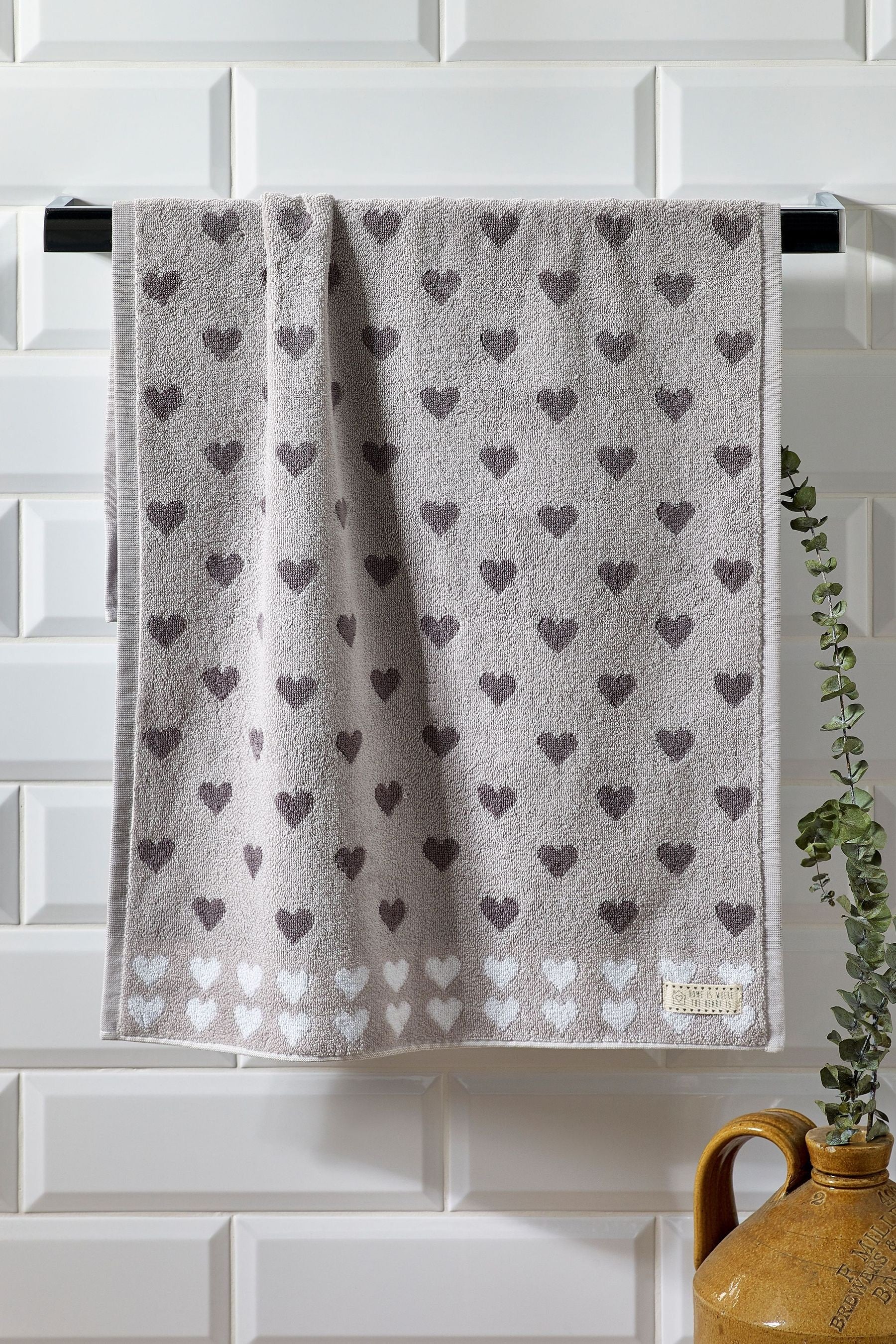 Grey Hearts 100% Cotton Towel