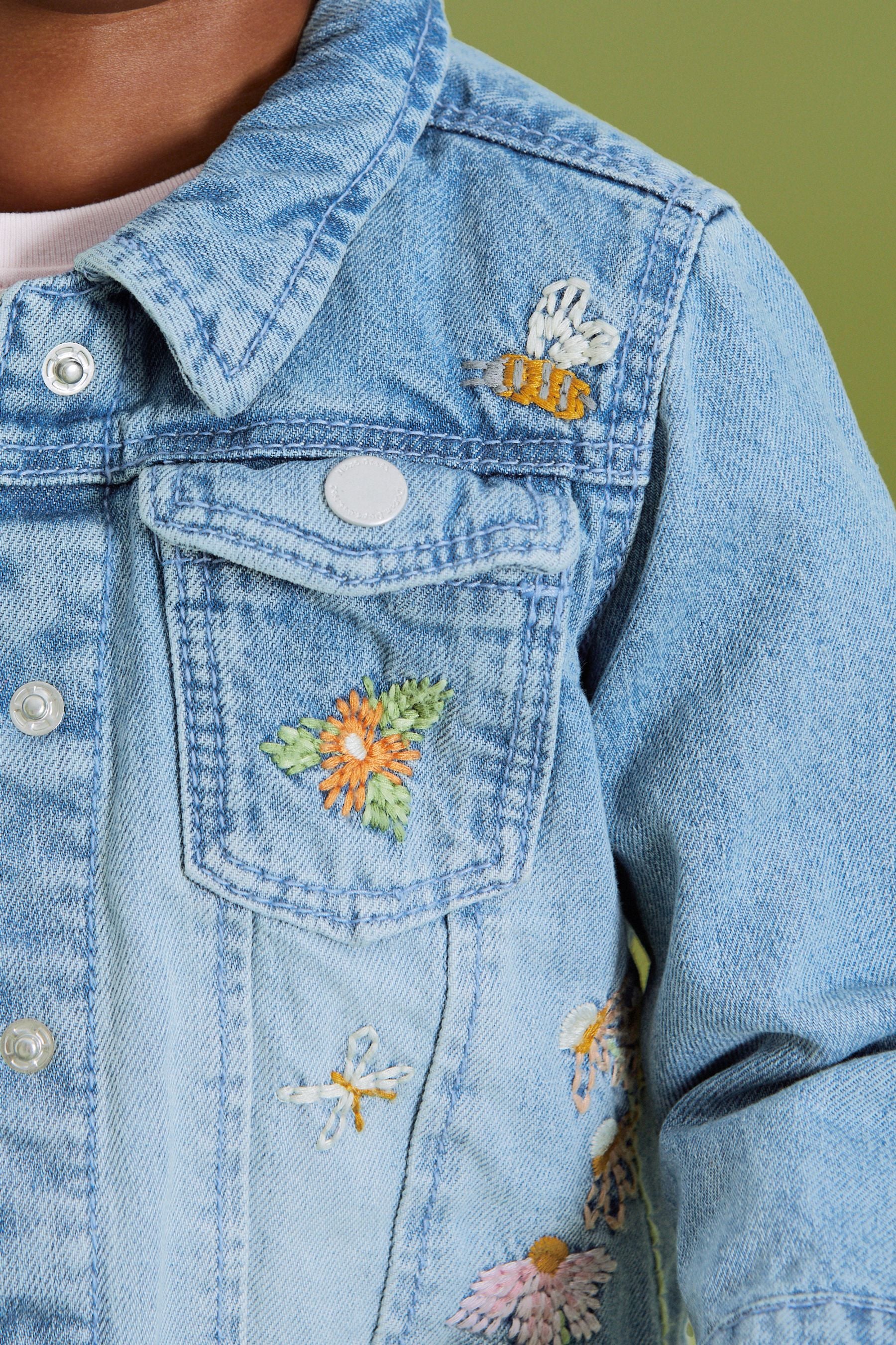 Mid Blue Floral Embroidered Denim Jacket (3mths-7yrs)