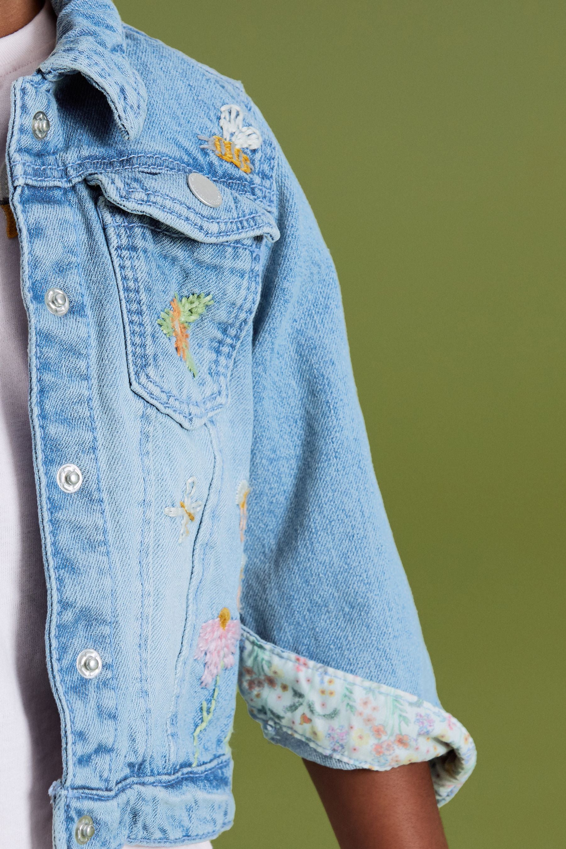 Mid Blue Floral Embroidered Denim Jacket (3mths-7yrs)