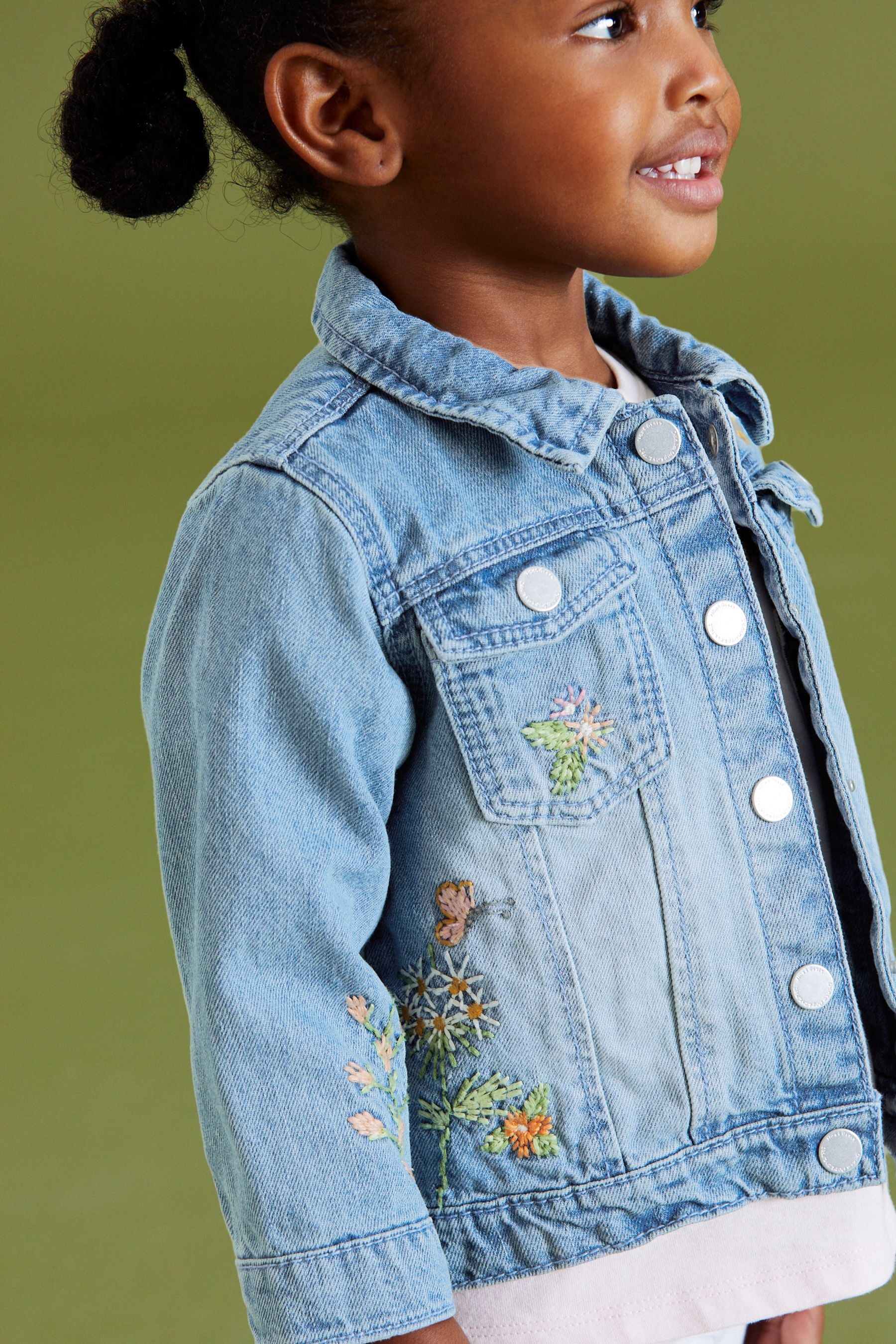 Mid Blue Floral Embroidered Denim Jacket (3mths-7yrs)