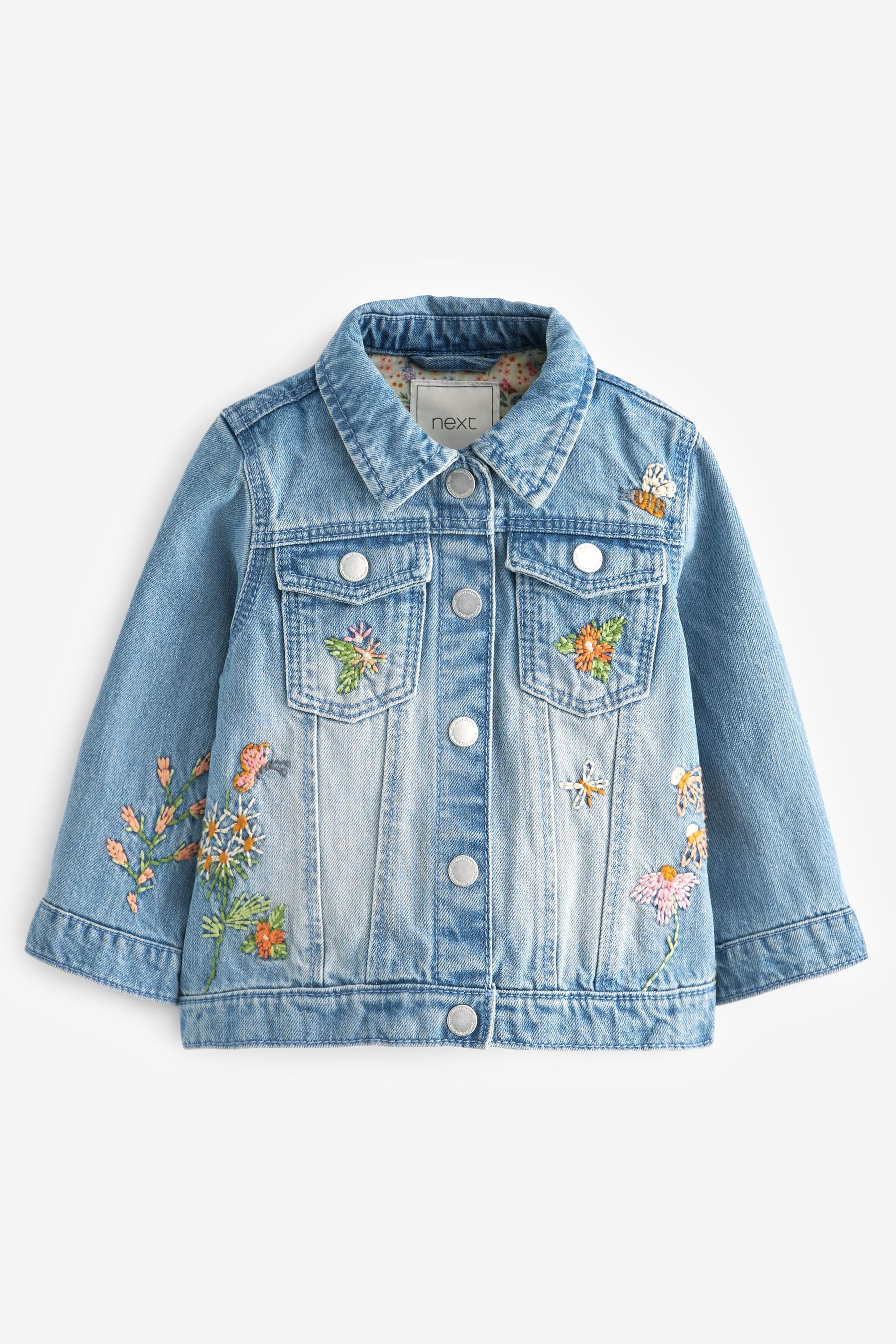 Mid Blue Floral Embroidered Denim Jacket (3mths-7yrs)